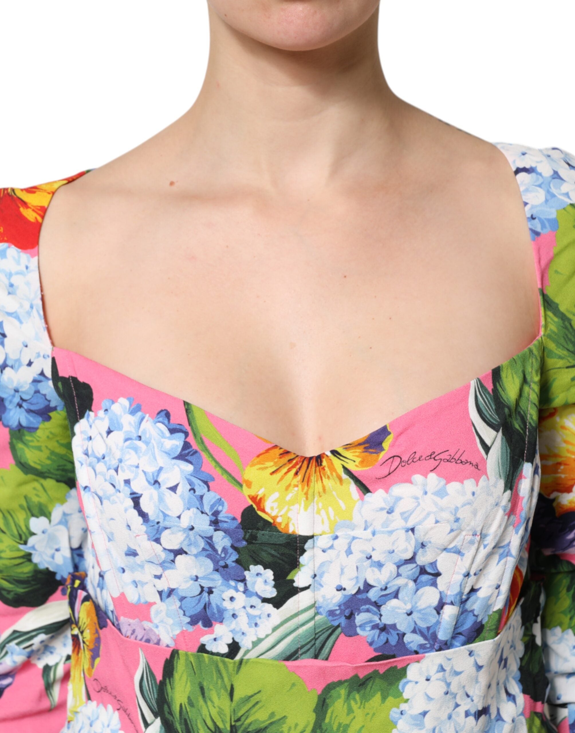 Dolce & Gabbana Multicolor Floral Pleated Sheath Midi  Dress Dolce & Gabbana