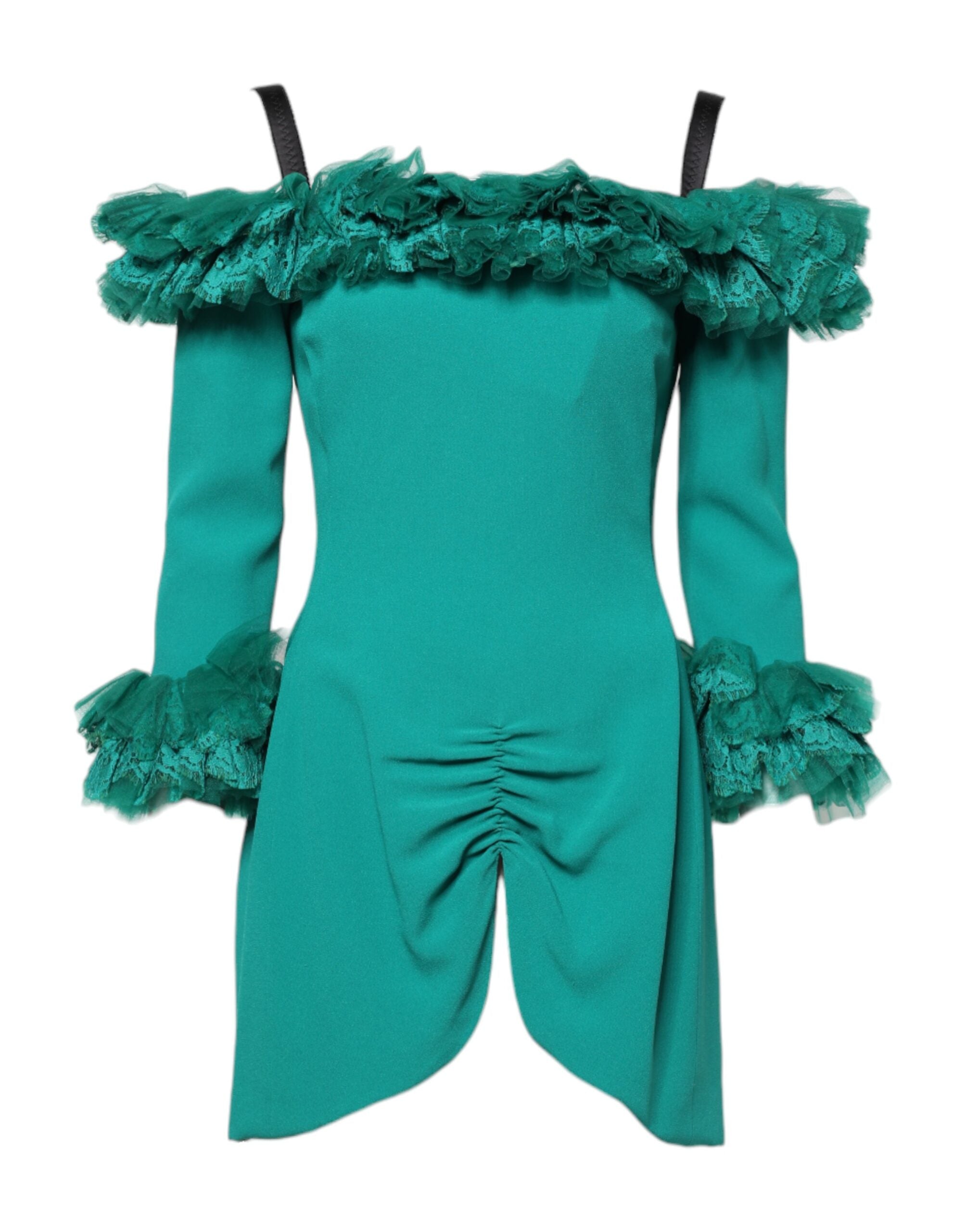 Dolce & Gabbana Green Lace Off Shoulder Sheath Mini Dress Dolce & Gabbana