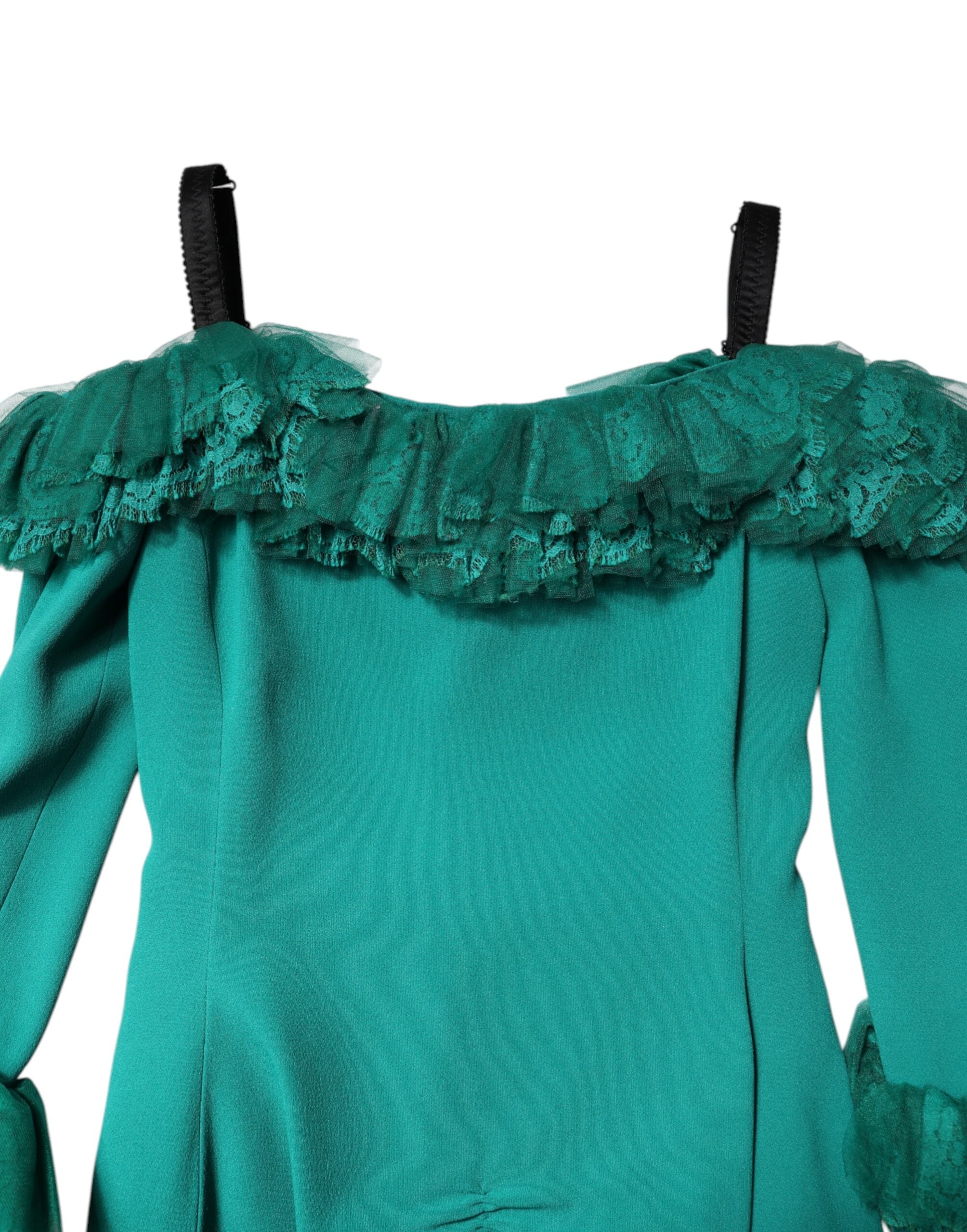 Dolce & Gabbana Green Lace Off Shoulder Sheath Mini Dress Dolce & Gabbana