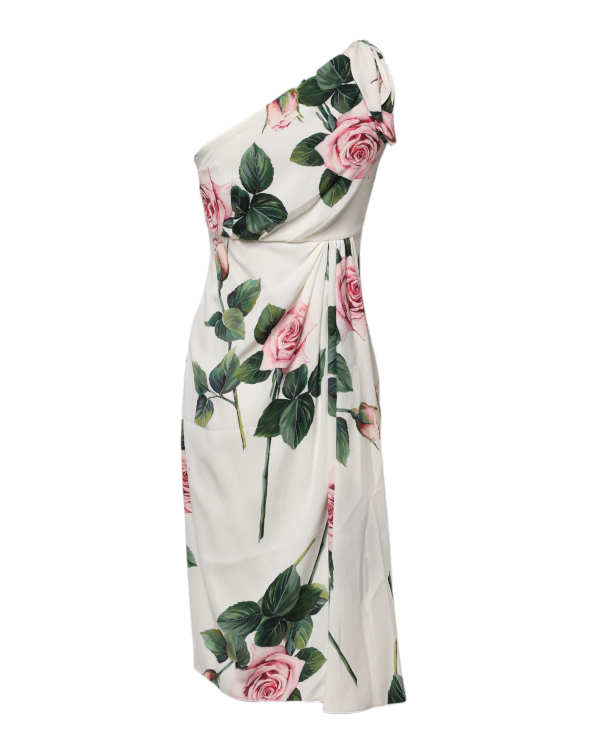 Dolce & Gabbana White Floral One Shoulder Sheath Midi Dress Dolce & Gabbana