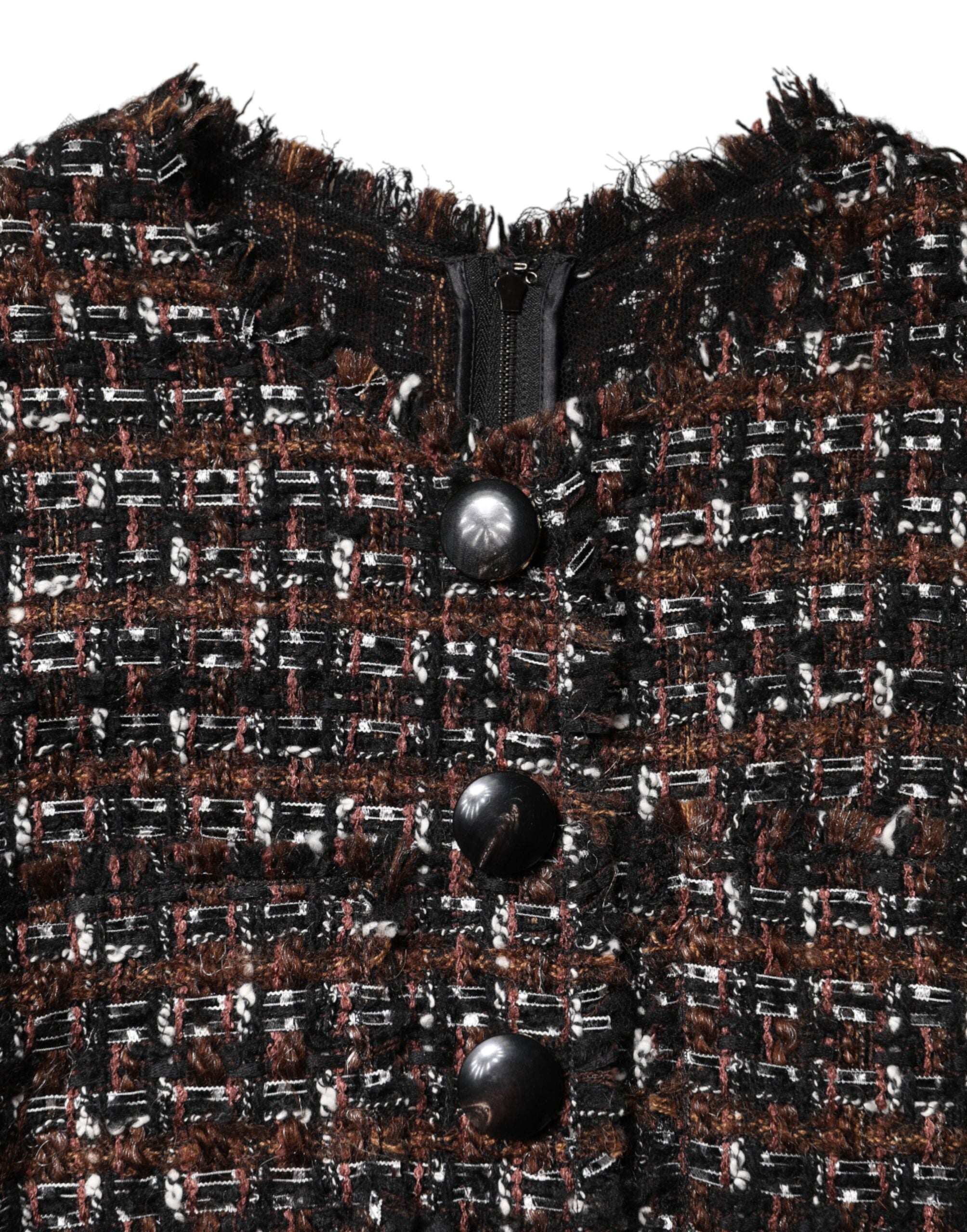 Dolce & Gabbana Brown Tweed Short Sleeves A-line Mini Dress Dolce & Gabbana