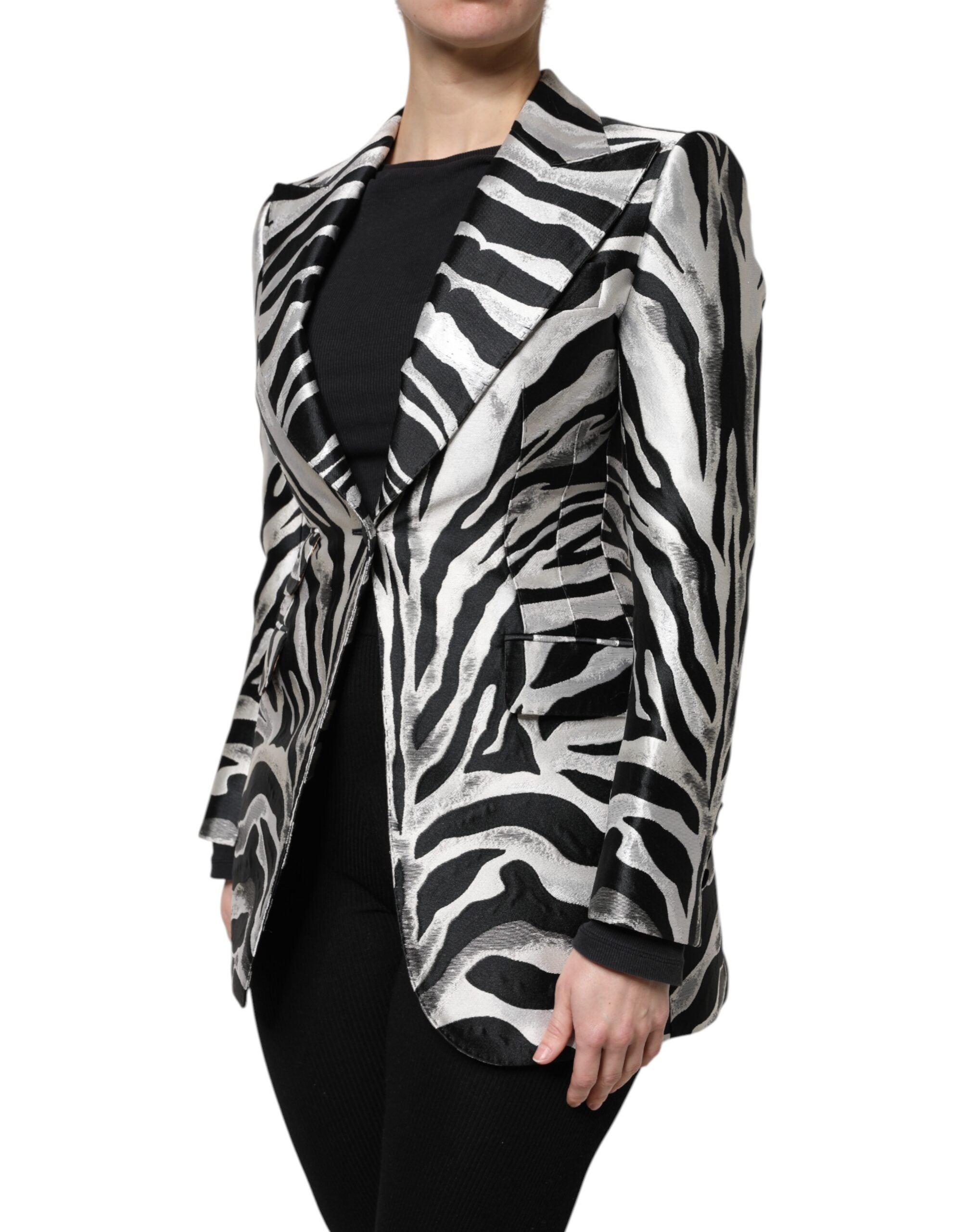 Dolce & Gabbana Black White Polyester Women Blazer Jacket Dolce & Gabbana