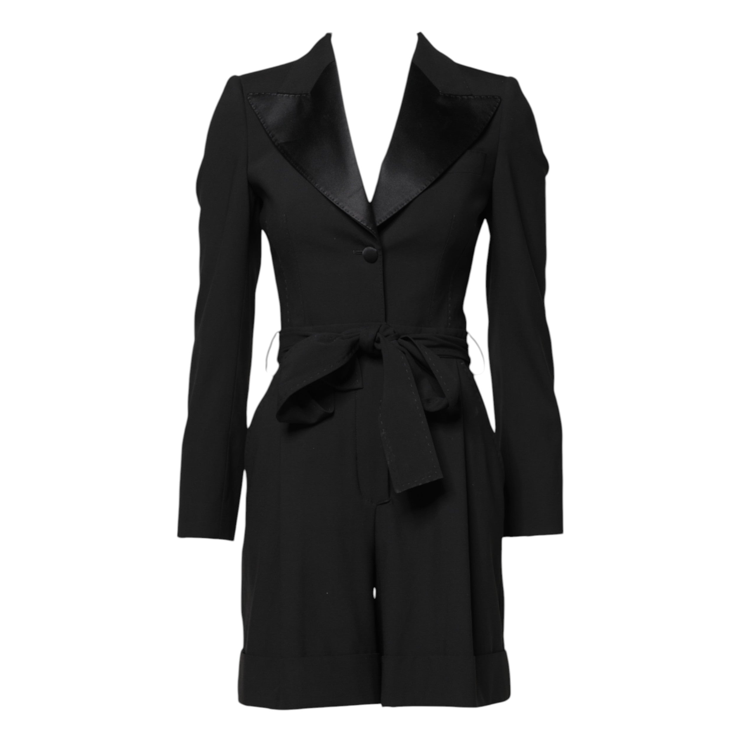 Dolce & Gabbana Black Wool Jumpsuit Dress Women Coat Jacket Dolce & Gabbana
