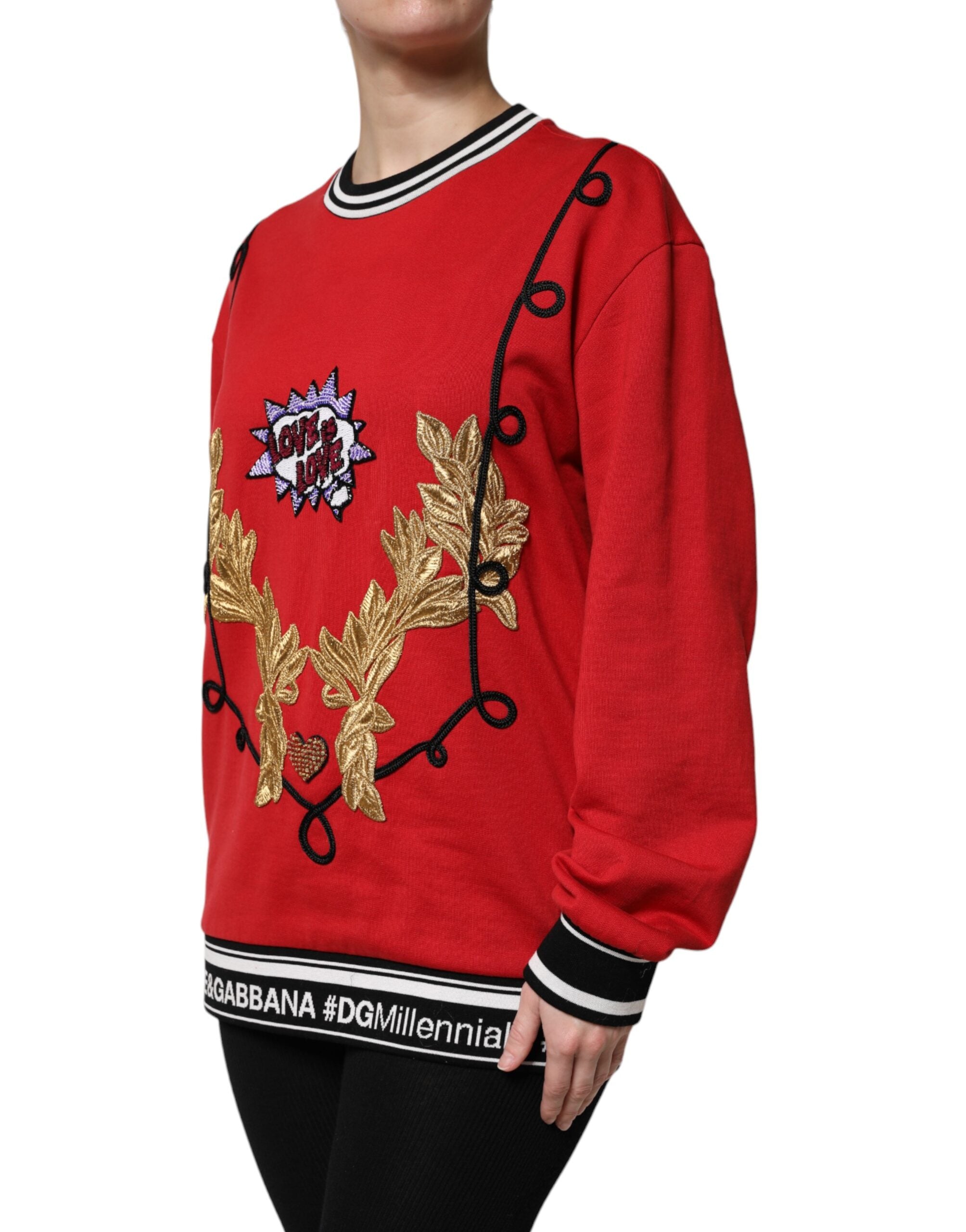 Dolce & Gabbana Red Cotton Queen Sequined Pullover Sweater Dolce & Gabbana
