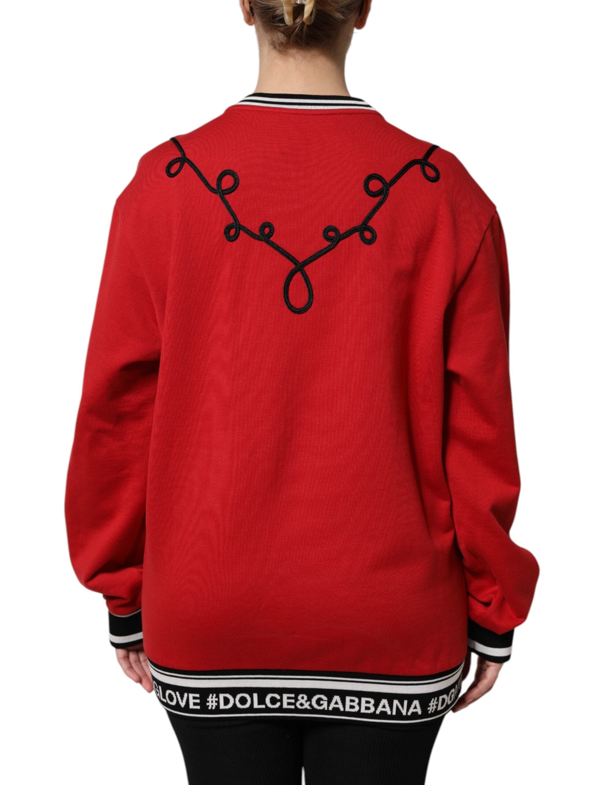 Dolce & Gabbana Red Cotton Queen Sequined Pullover Sweater Dolce & Gabbana