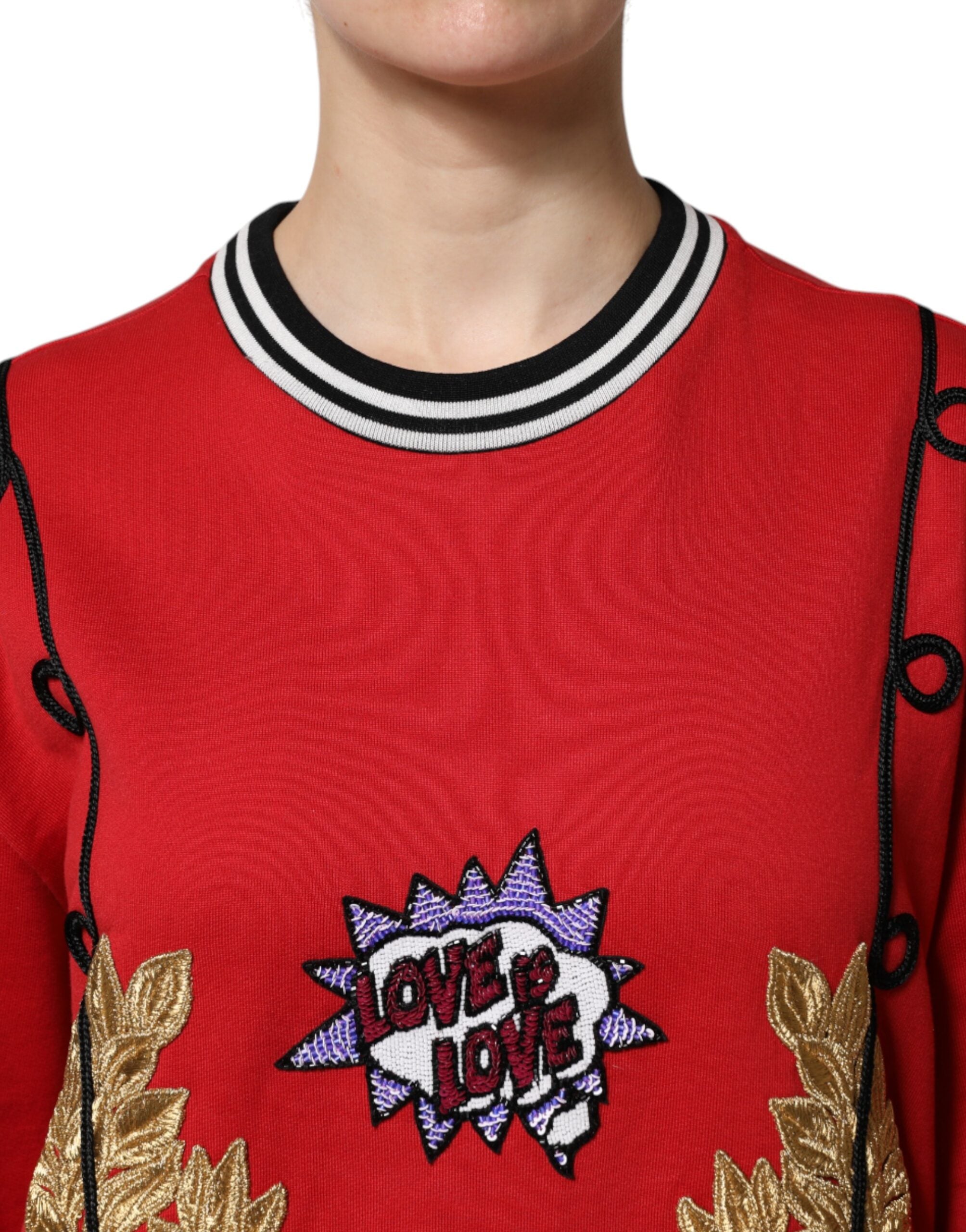 Dolce & Gabbana Red Cotton Queen Sequined Pullover Sweater Dolce & Gabbana