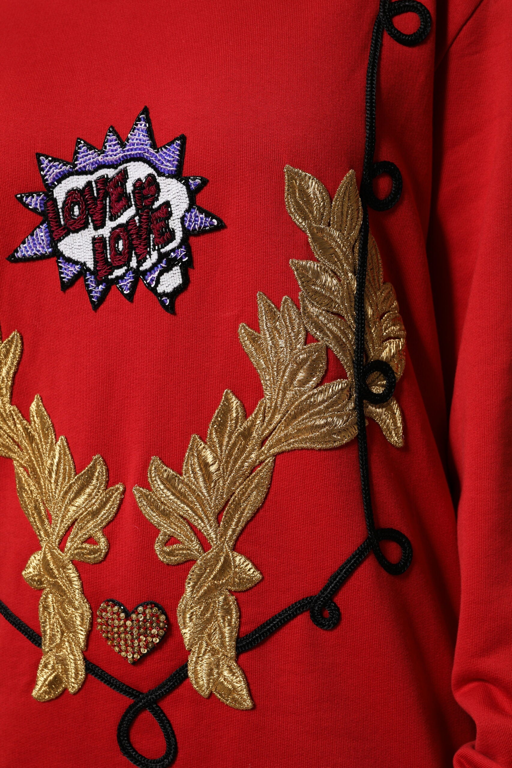 Dolce & Gabbana Red Cotton Queen Sequined Pullover Sweater Dolce & Gabbana