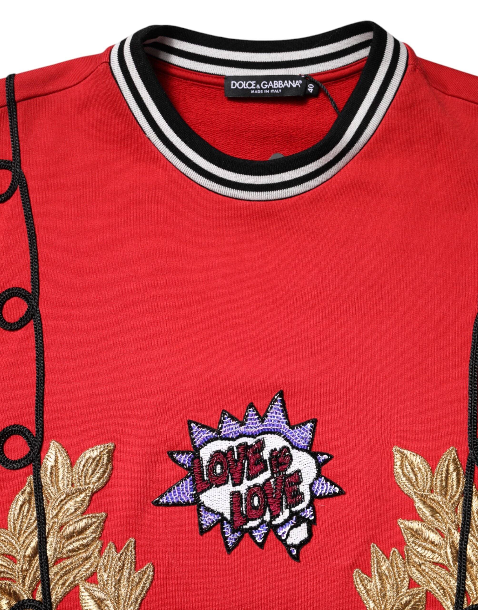 Dolce & Gabbana Red Cotton Queen Sequined Pullover Sweater Dolce & Gabbana