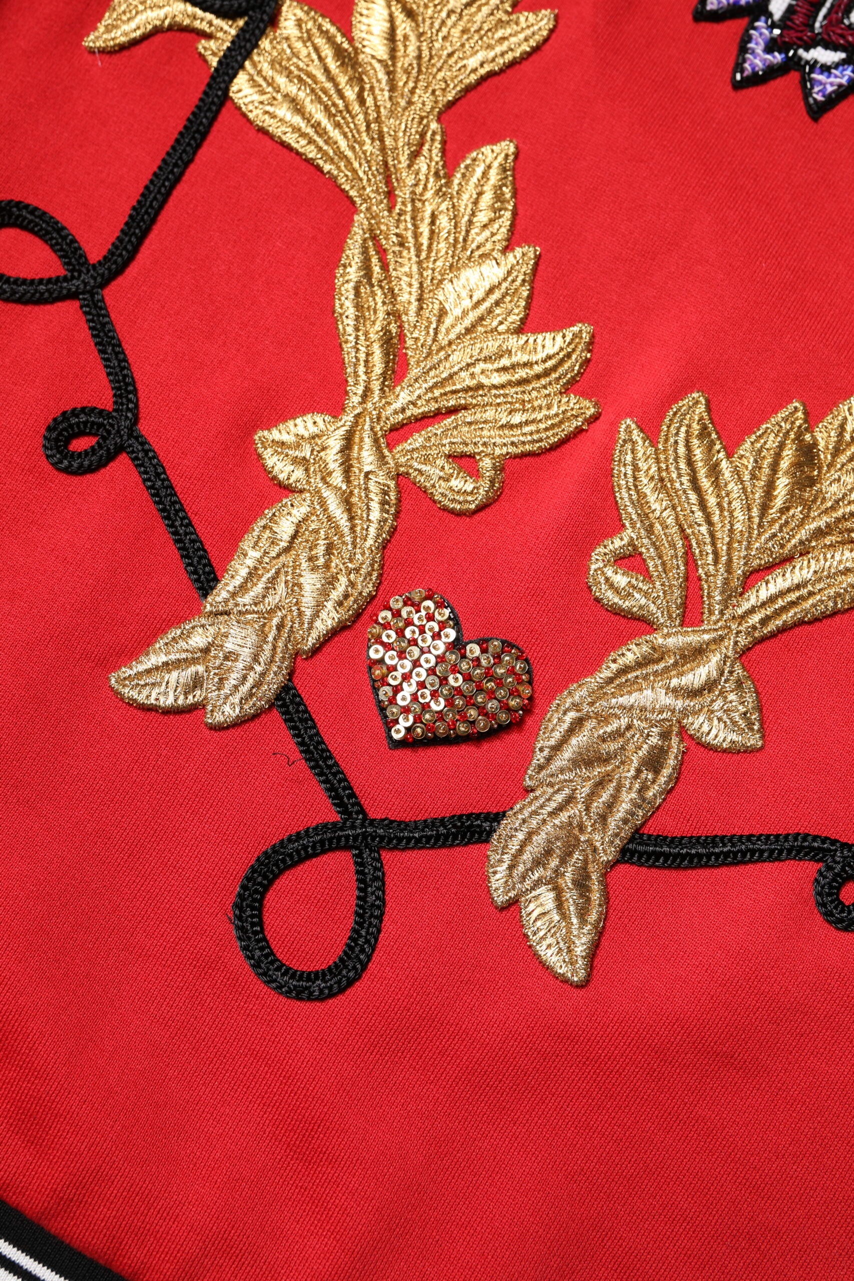 Dolce & Gabbana Red Cotton Queen Sequined Pullover Sweater Dolce & Gabbana