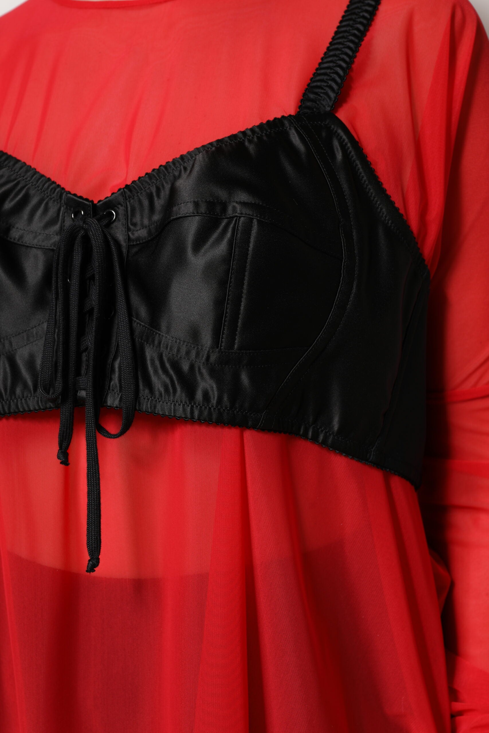 Dolce & Gabbana Red Black Bustier Detailing Long Sleeves Top Dolce & Gabbana