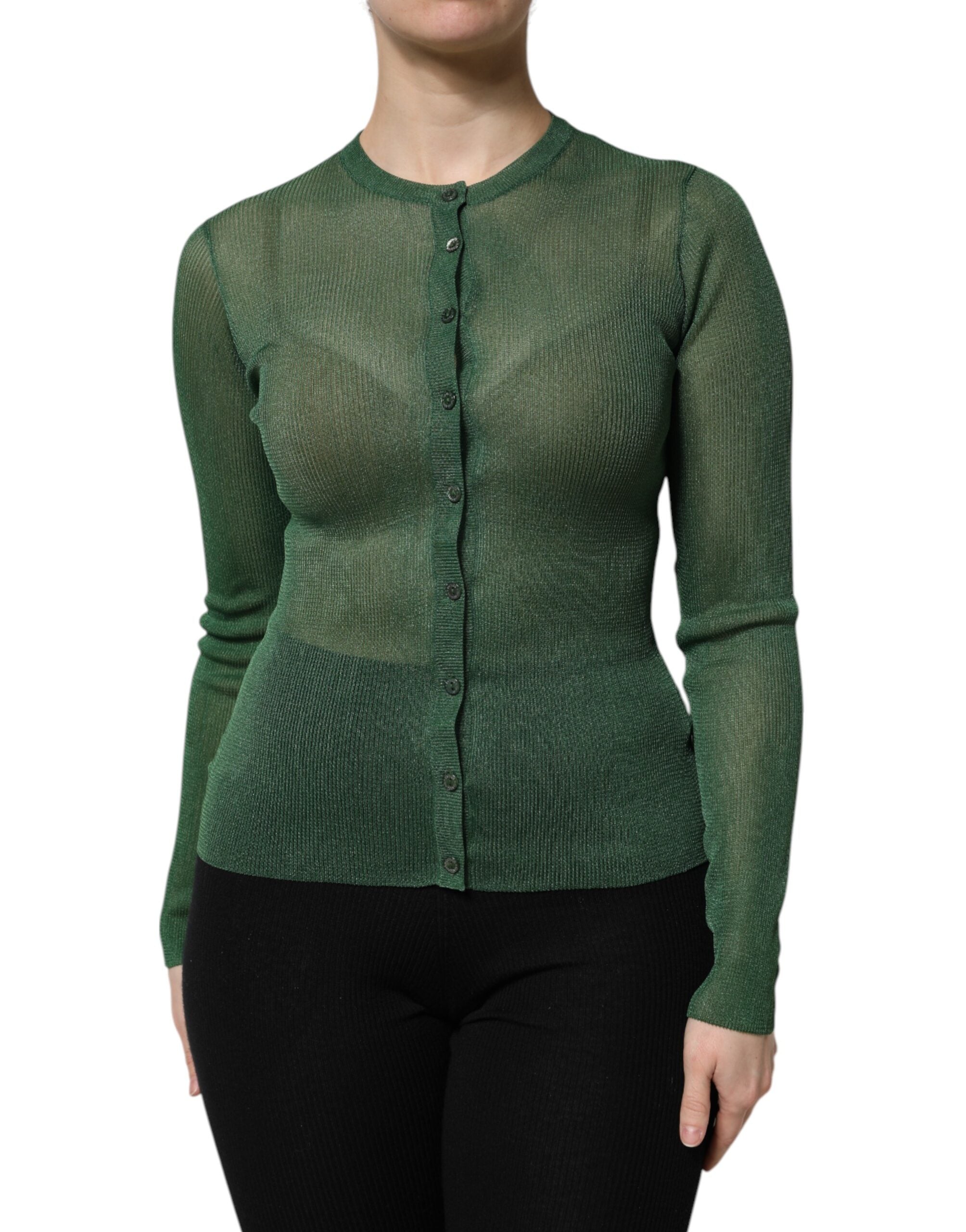 Dolce & Gabbana Green Polyester Long Sleeves Cardigan Sweater Dolce & Gabbana