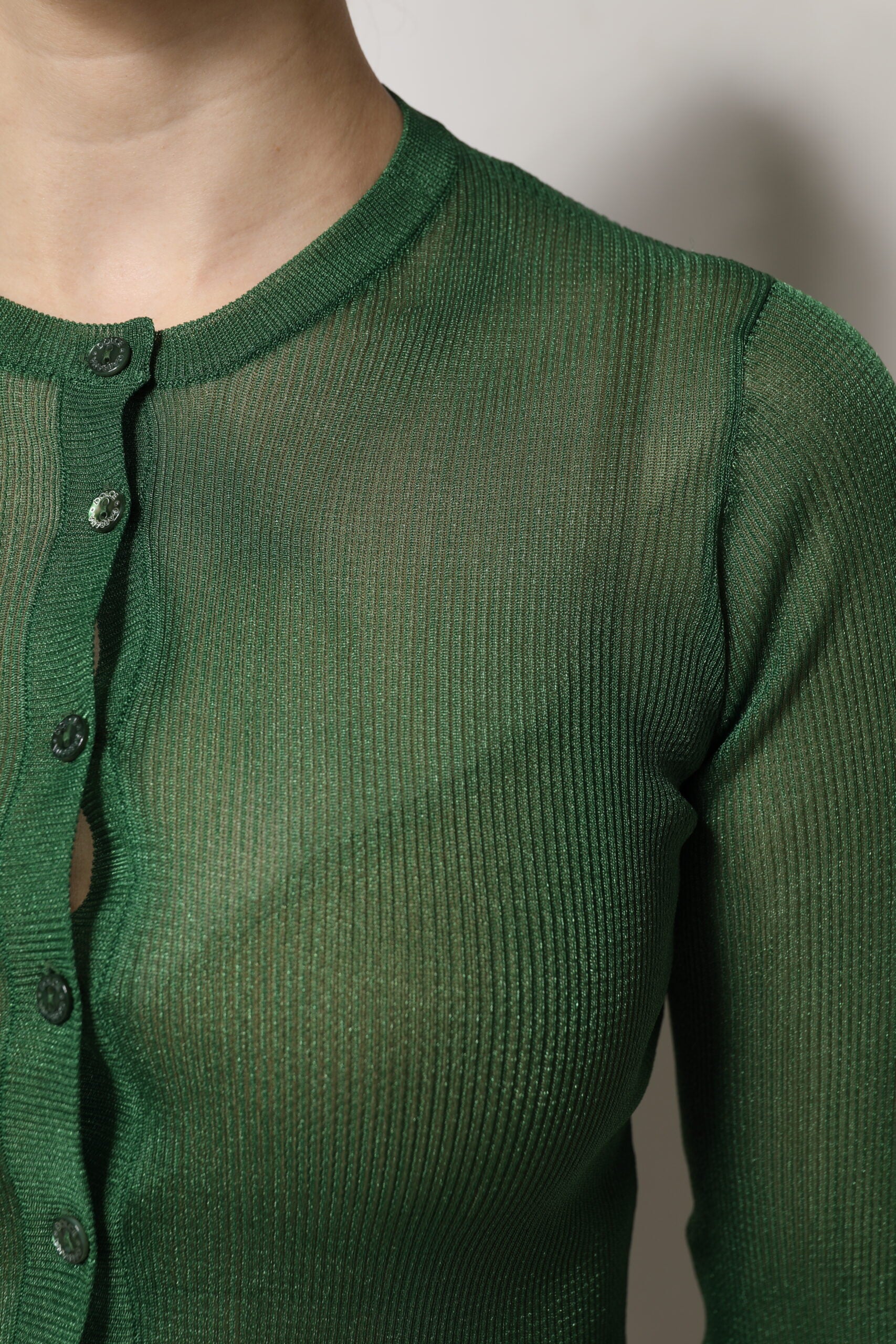 Dolce & Gabbana Green Polyester Long Sleeves Cardigan Sweater Dolce & Gabbana