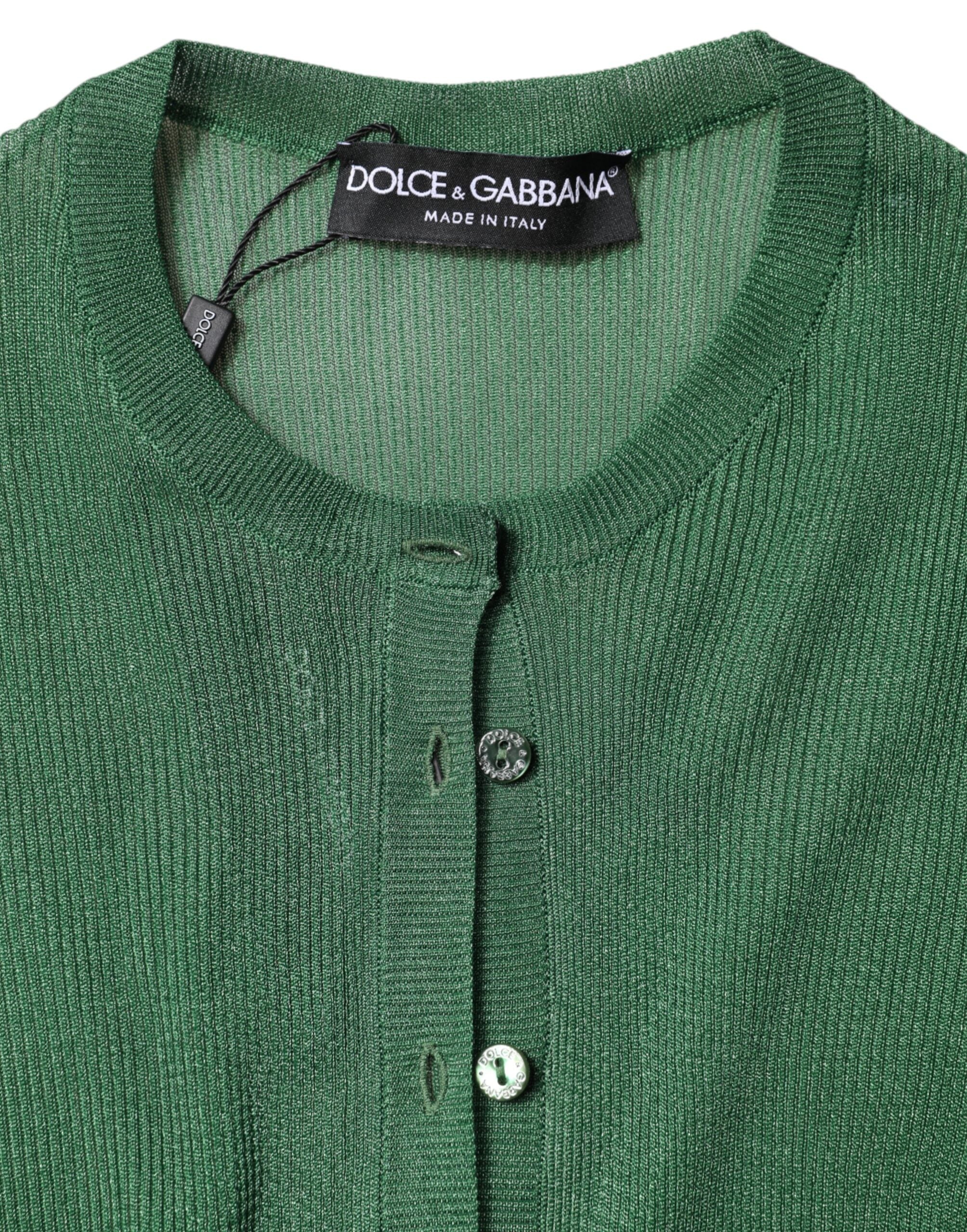 Dolce & Gabbana Green Polyester Long Sleeves Cardigan Sweater Dolce & Gabbana