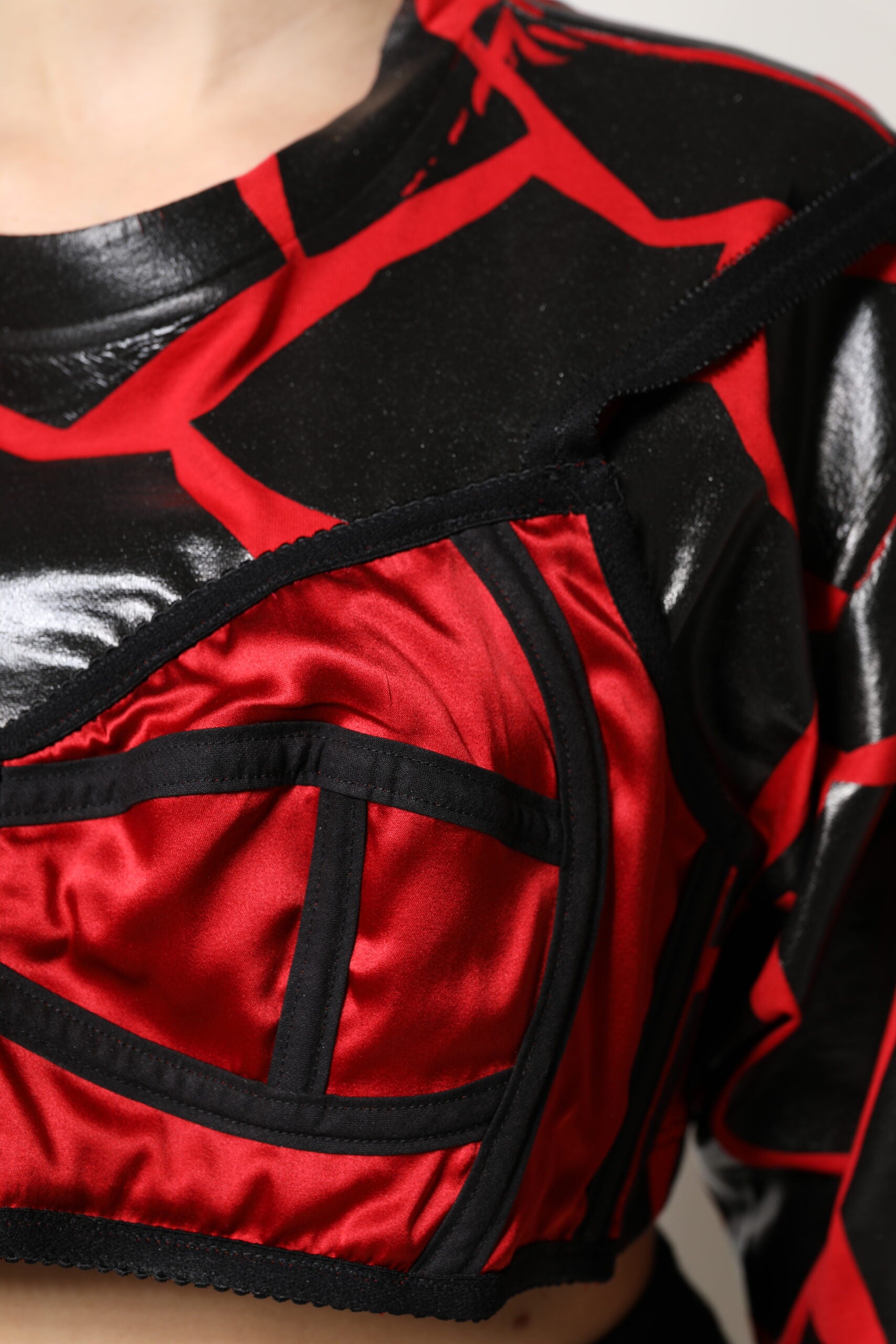 Dolce & Gabbana Red Black Cotton Bustier Detailing Cropped Top Dolce & Gabbana