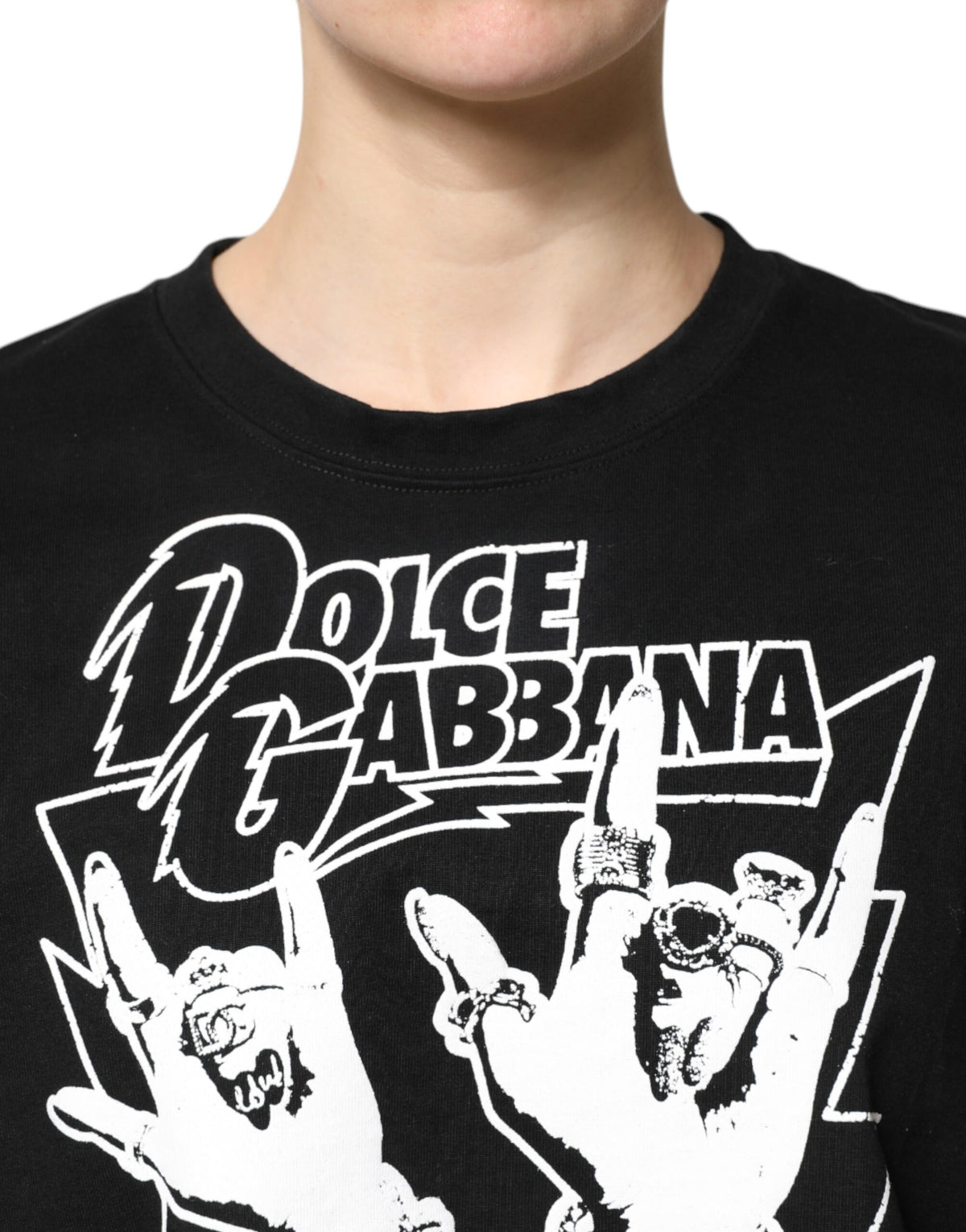Dolce & Gabbana Black Cotton Printed Short Sleeves T-shirt