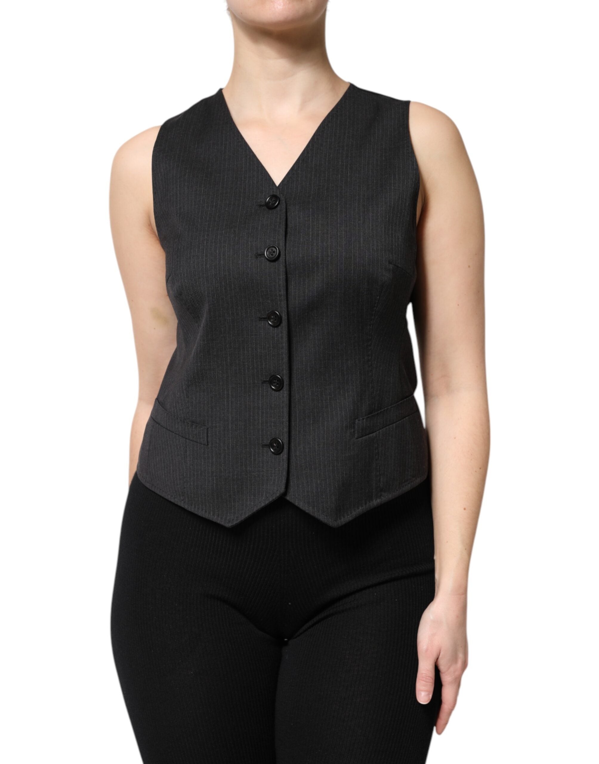 Dolce & Gabbana Black Striped Button Down Sleeveless Vest Top Dolce & Gabbana