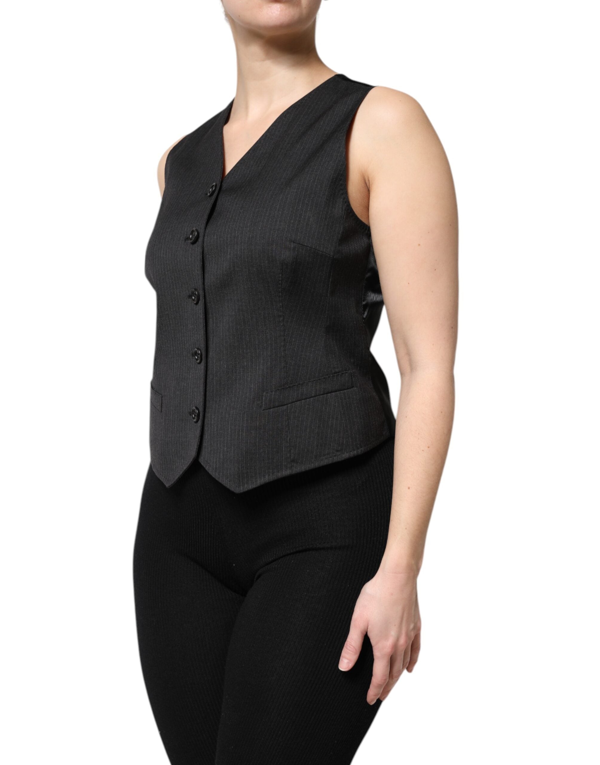 Dolce & Gabbana Black Striped Button Down Sleeveless Vest Top Dolce & Gabbana