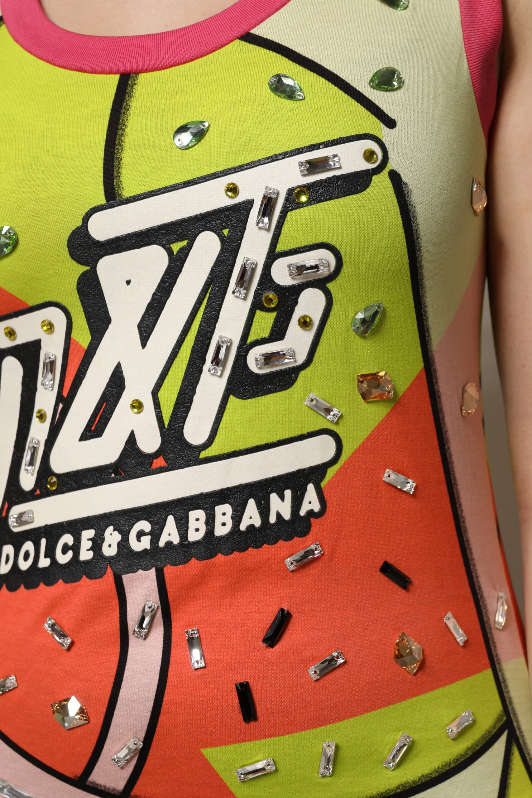 Dolce & Gabbana Multicolor Printed Crystal Embellishment Top Dolce & Gabbana