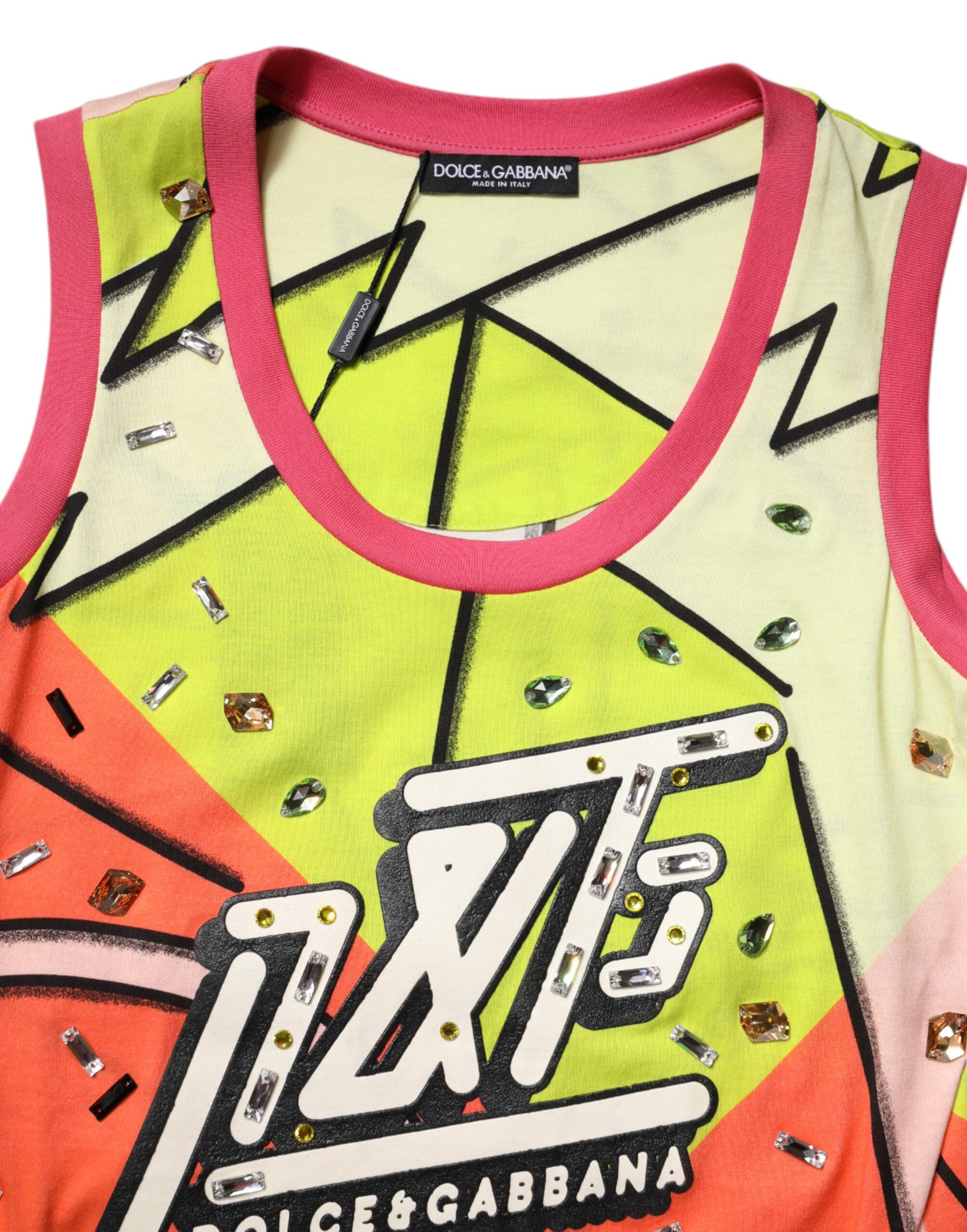 Dolce & Gabbana Multicolor Printed Crystal Embellishment Top Dolce & Gabbana