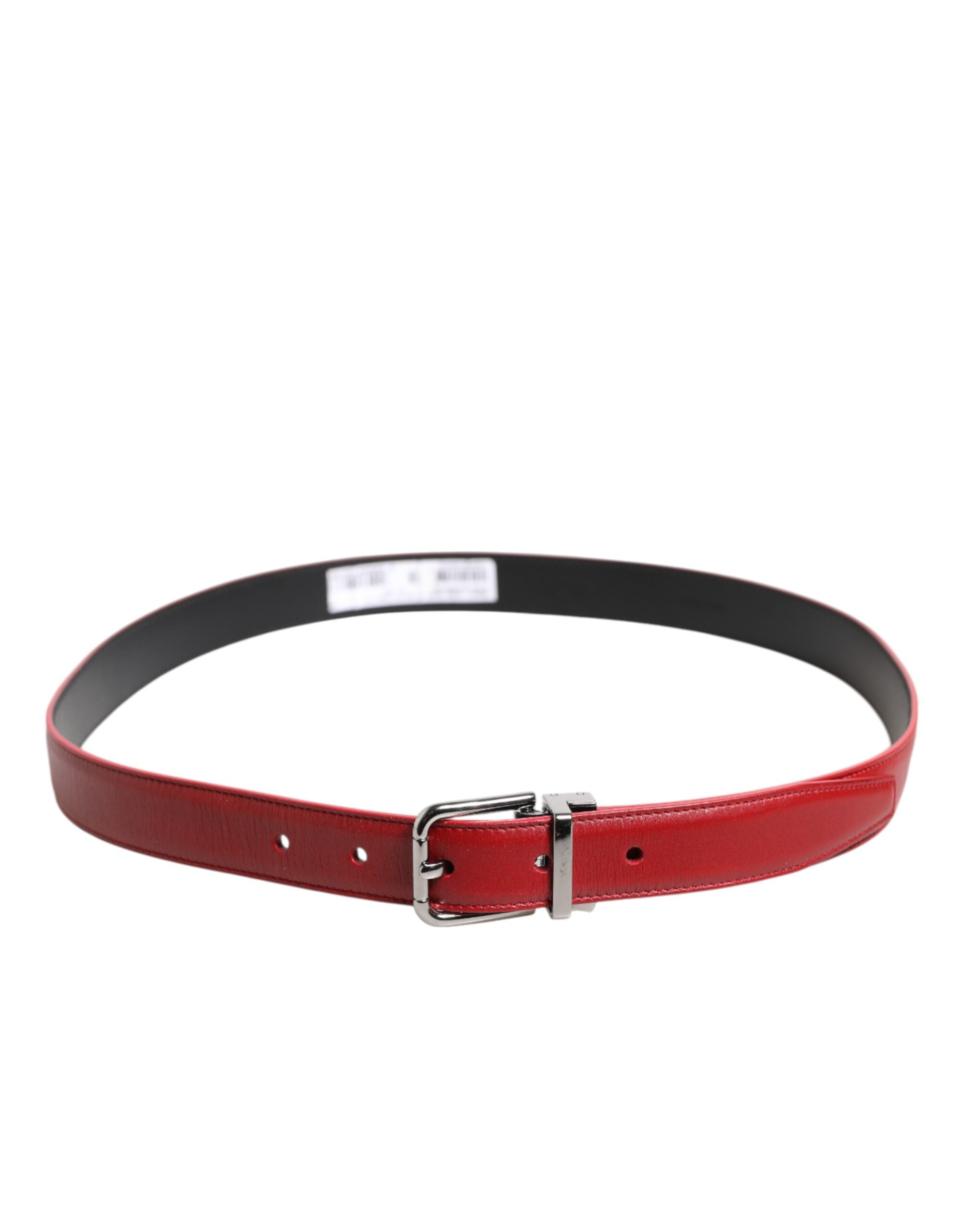 Dolce & Gabbana Red Leather Silver Tone Metal Buckle Belt Dolce & Gabbana