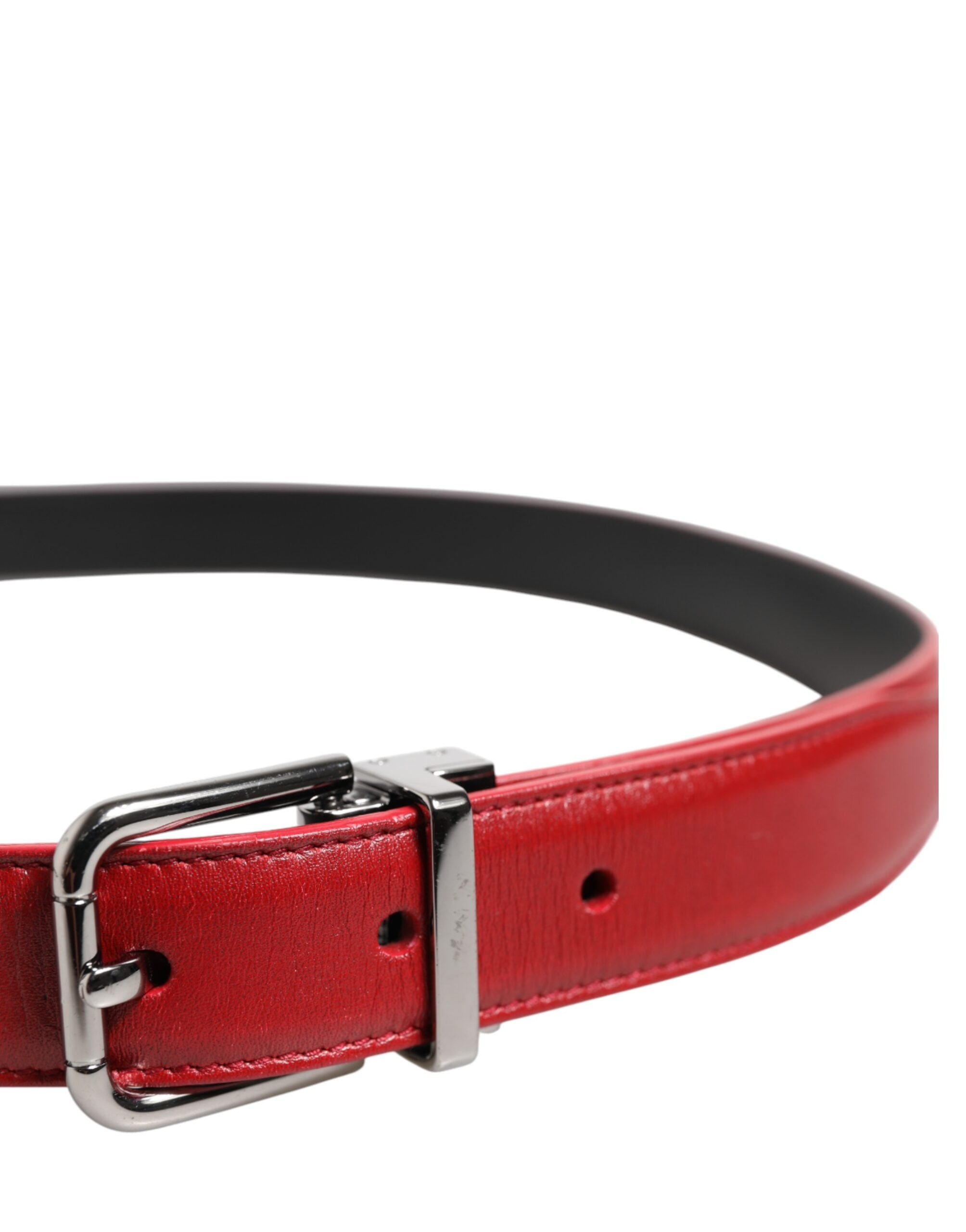 Dolce & Gabbana Red Leather Silver Tone Metal Buckle Belt Dolce & Gabbana
