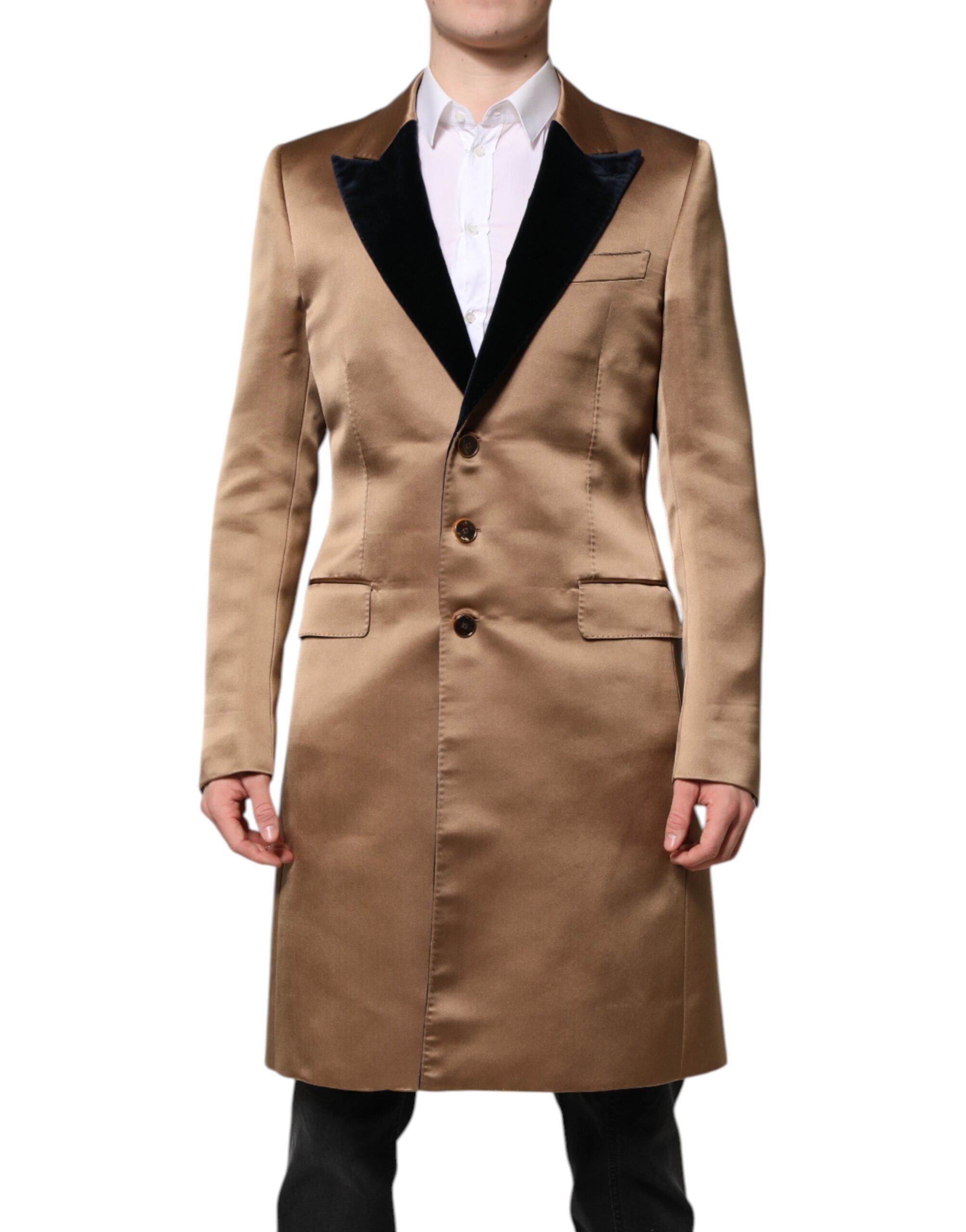 Dolce & Gabbana Brown Silk Single Breasted Trench Coat  Jacket Dolce & Gabbana