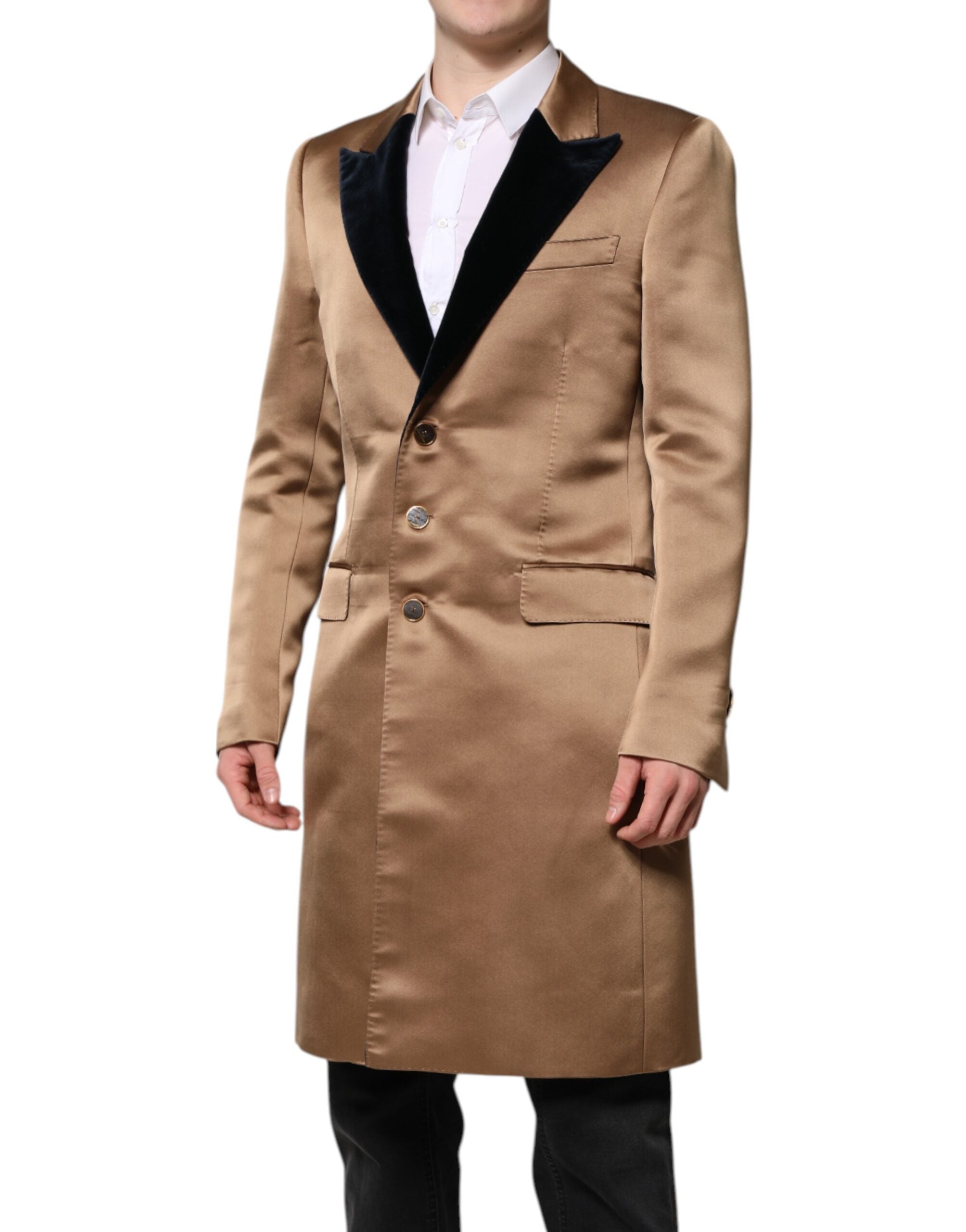 Dolce & Gabbana Brown Silk Single Breasted Trench Coat  Jacket Dolce & Gabbana