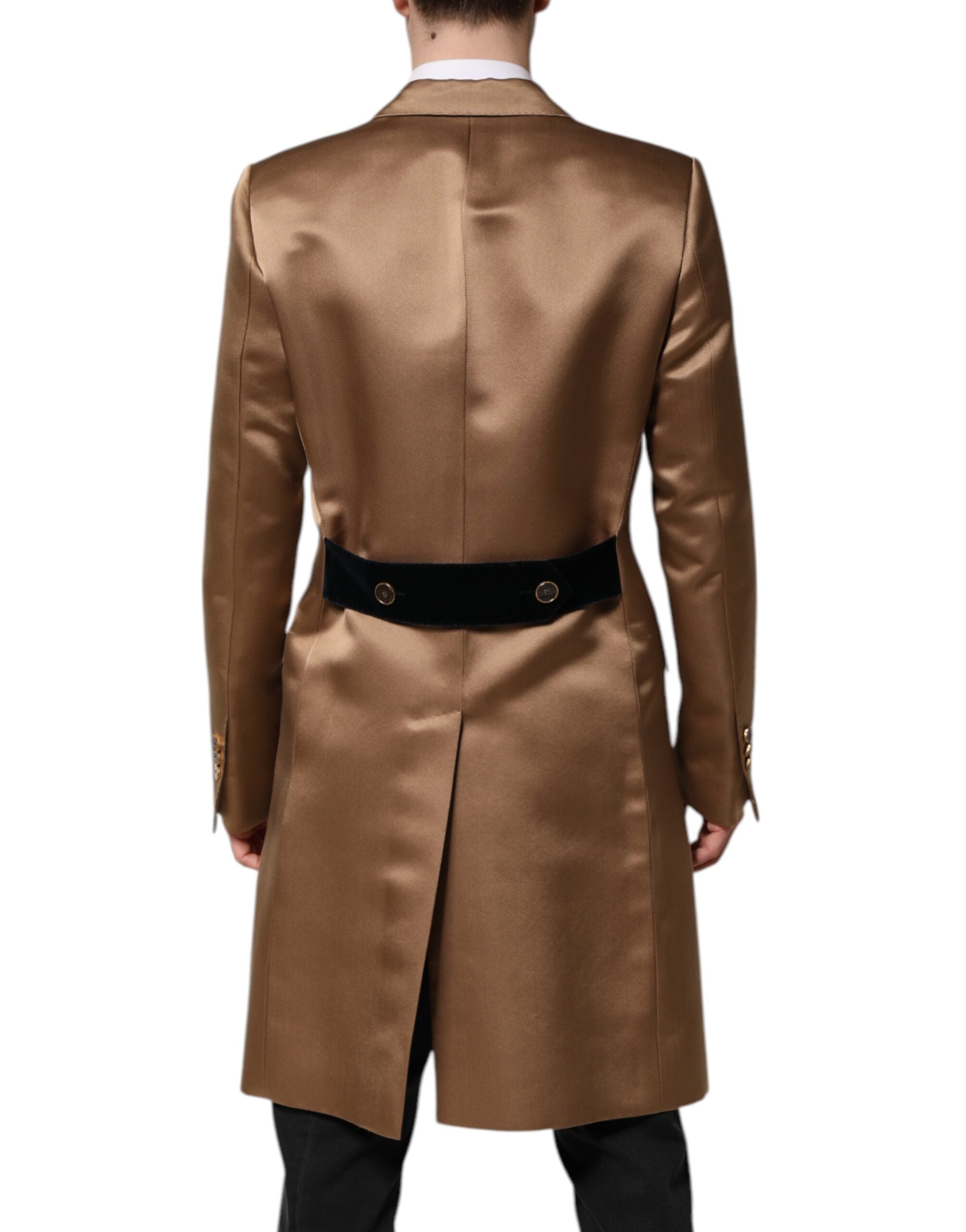 Dolce & Gabbana Brown Silk Single Breasted Trench Coat  Jacket Dolce & Gabbana