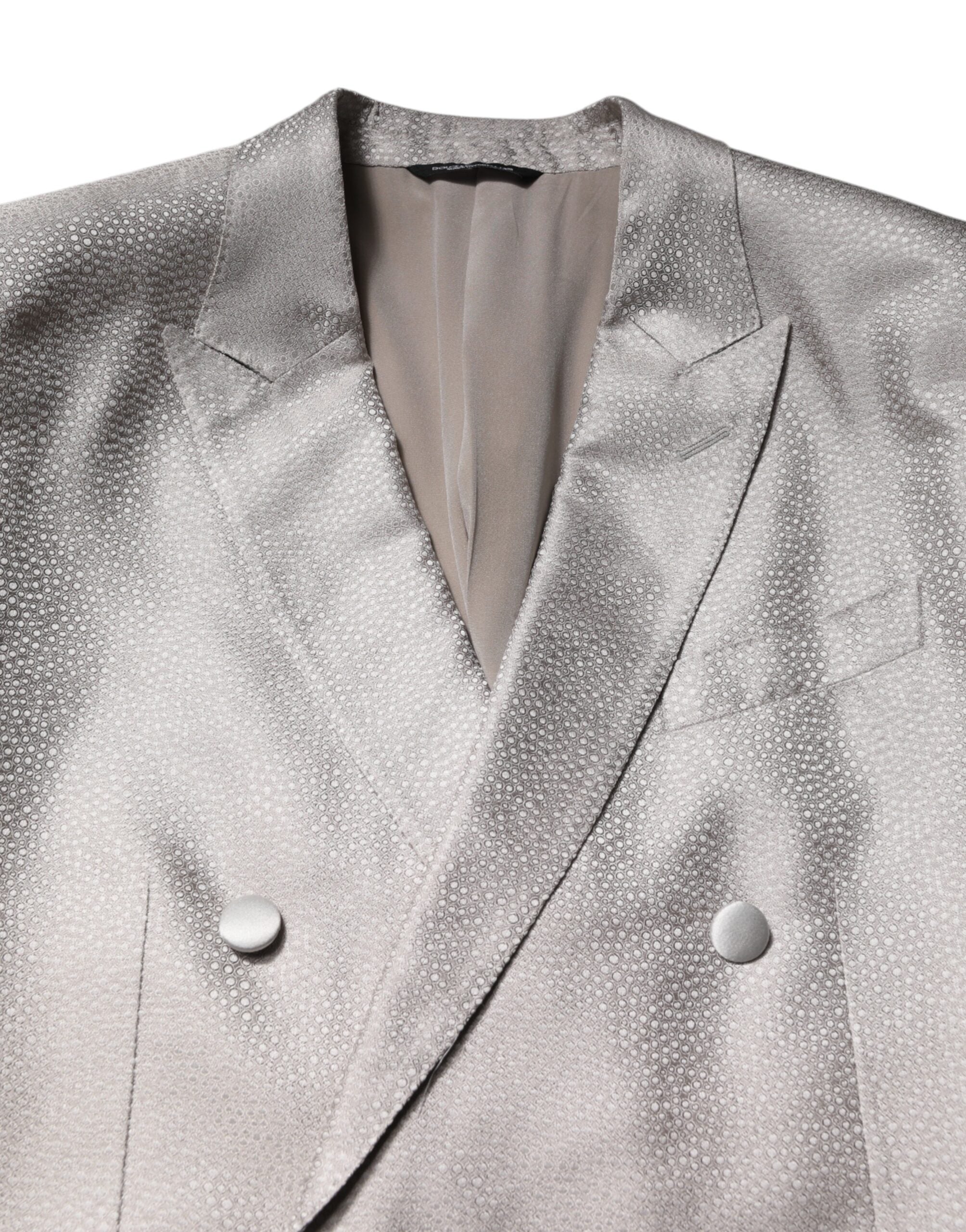 Dolce & Gabbana Light Gray Jacquard Silk Dotted 2 Piece Suit Dolce & Gabbana