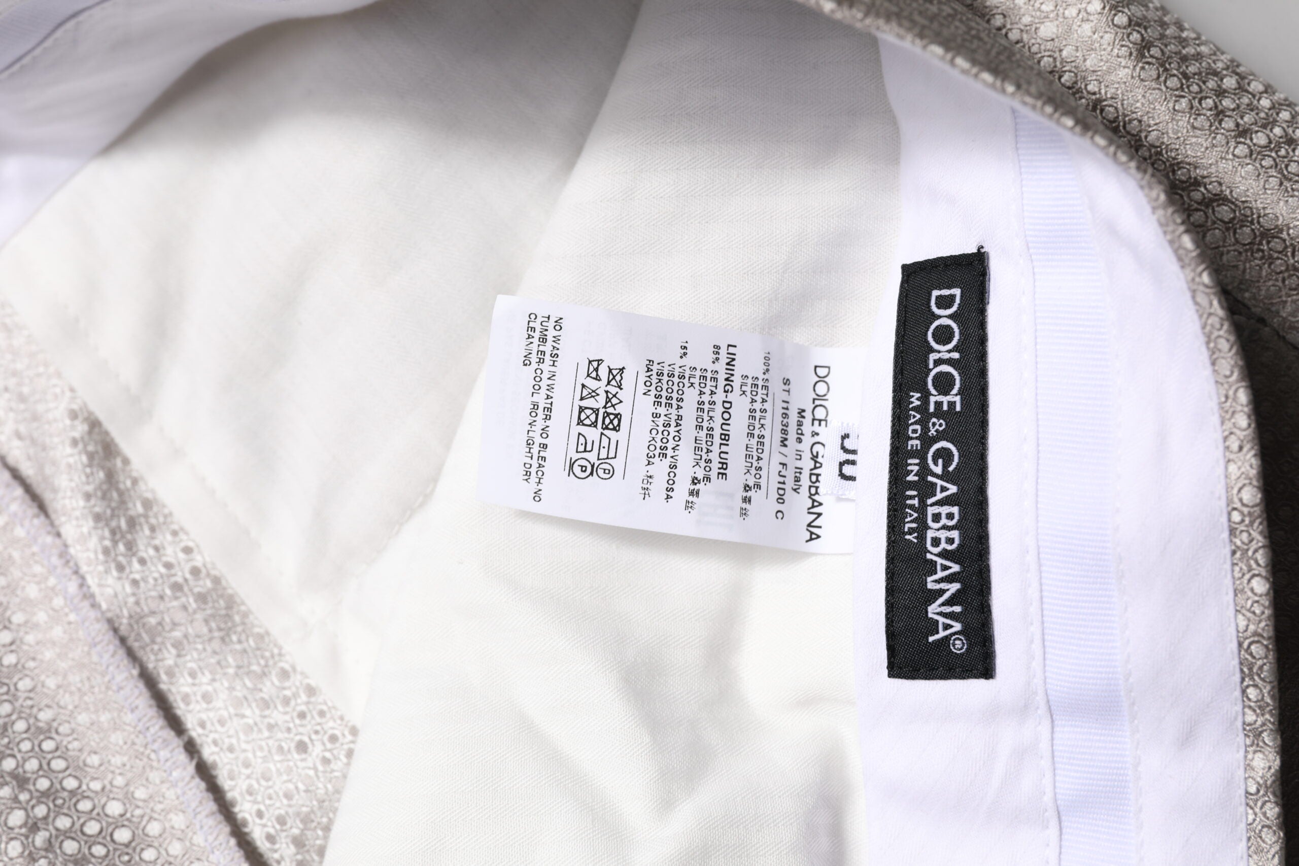 Dolce & Gabbana Light Gray Jacquard Silk Dotted 2 Piece Suit Dolce & Gabbana