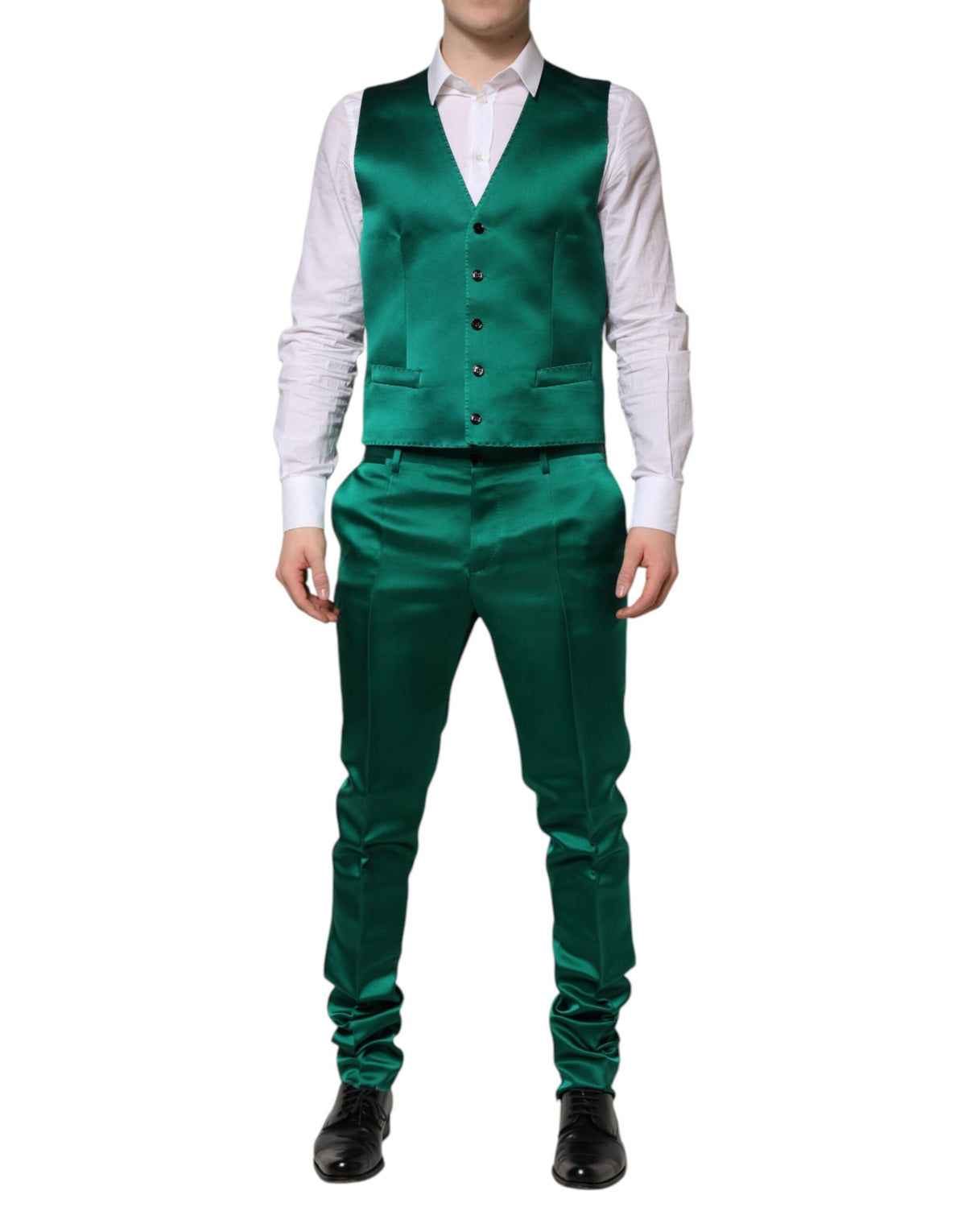 Dolce & Gabbana Green Silk 3 Piece Single Breasted Suit