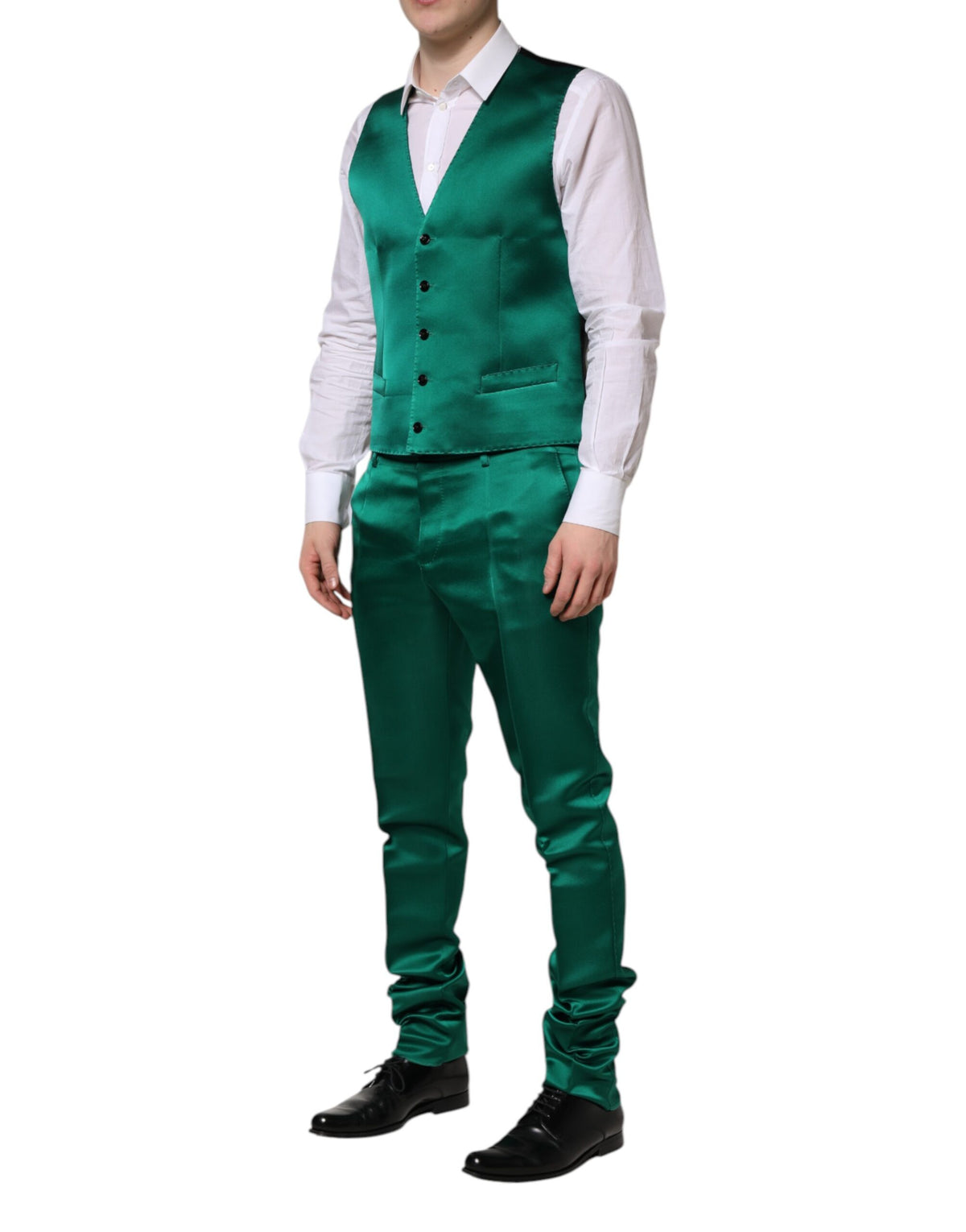 Dolce & Gabbana Green Silk 3 Piece Single Breasted Suit