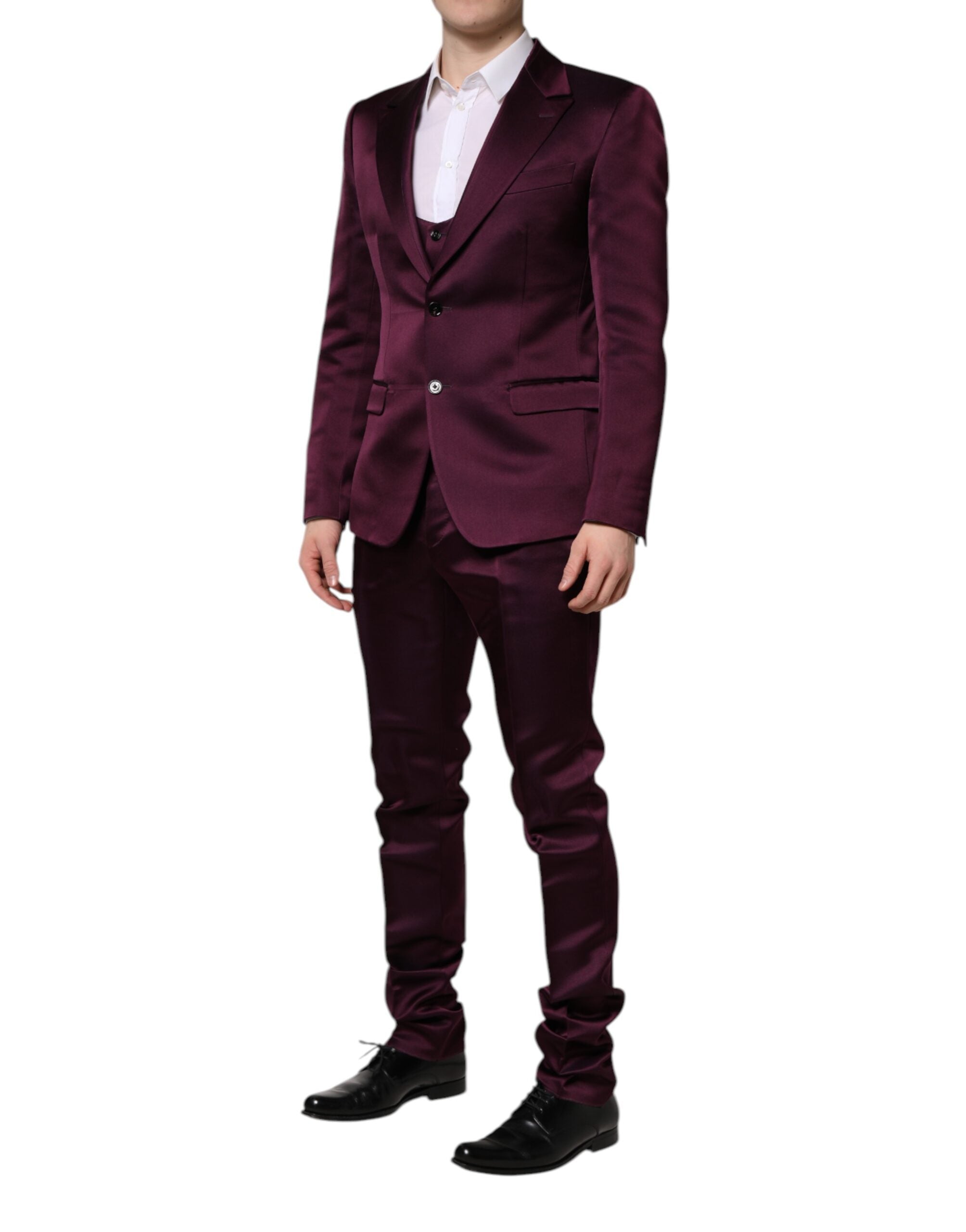 Dolce & Gabbana Dark Purple Silk 3Piece Single Breasted Suit Dolce & Gabbana