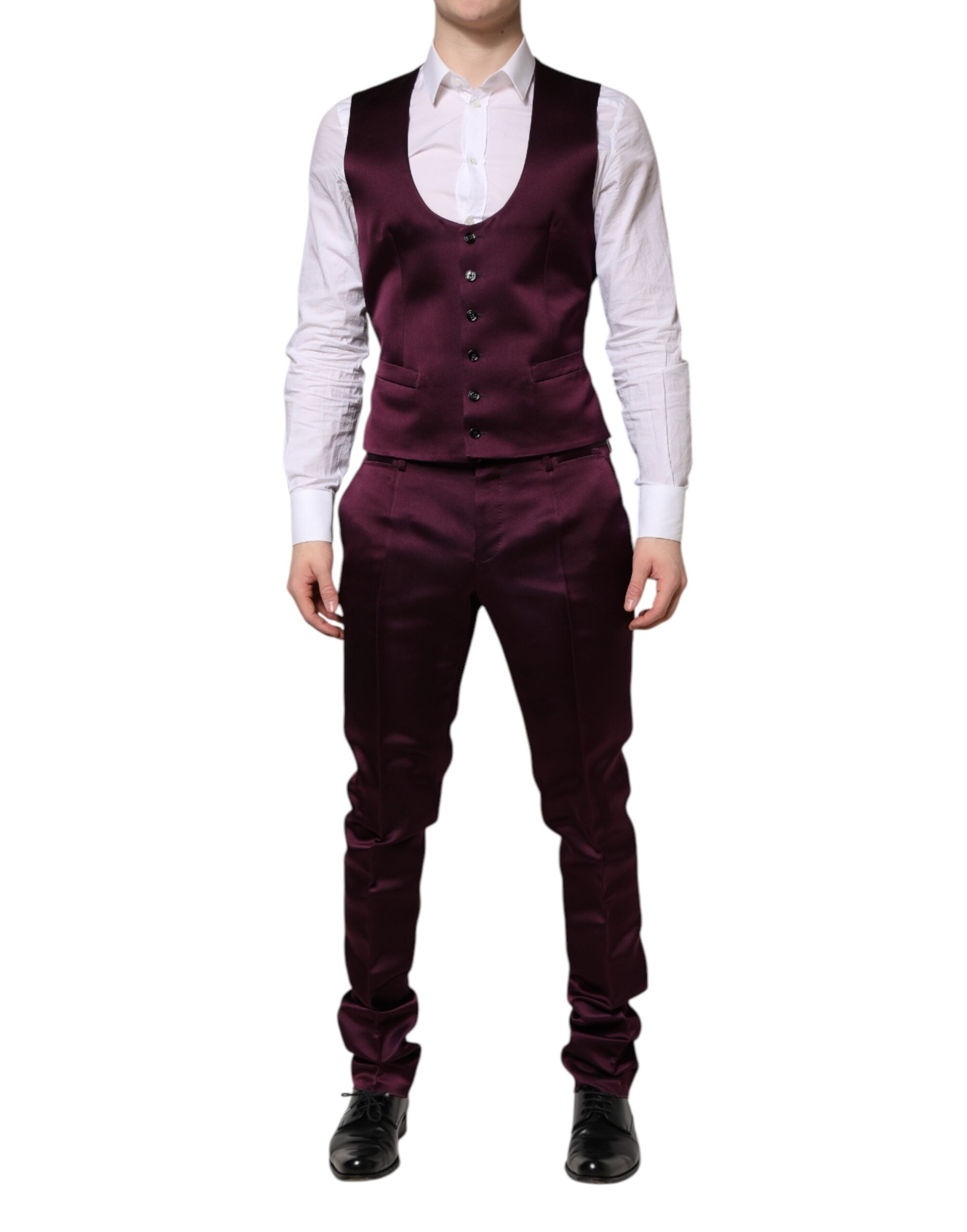 Dolce & Gabbana Dark Purple Silk 3Piece Single Breasted Suit Dolce & Gabbana