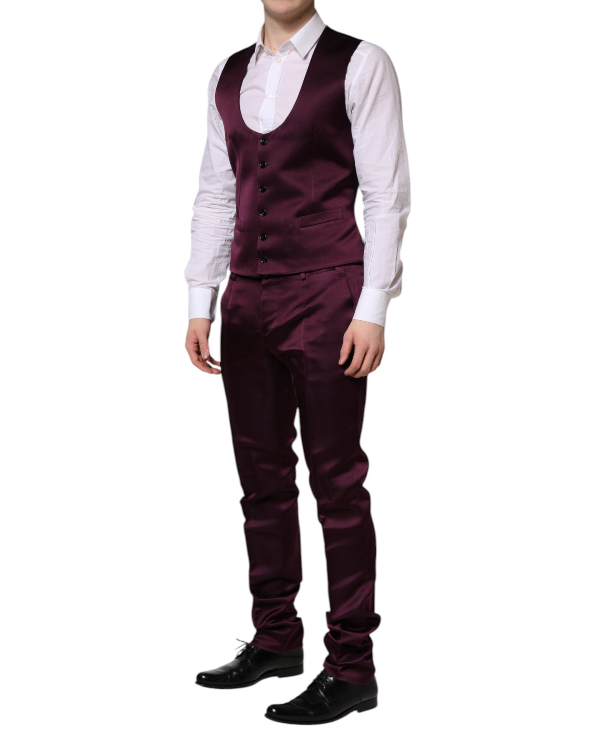 Dolce & Gabbana Dark Purple Silk 3Piece Single Breasted Suit Dolce & Gabbana