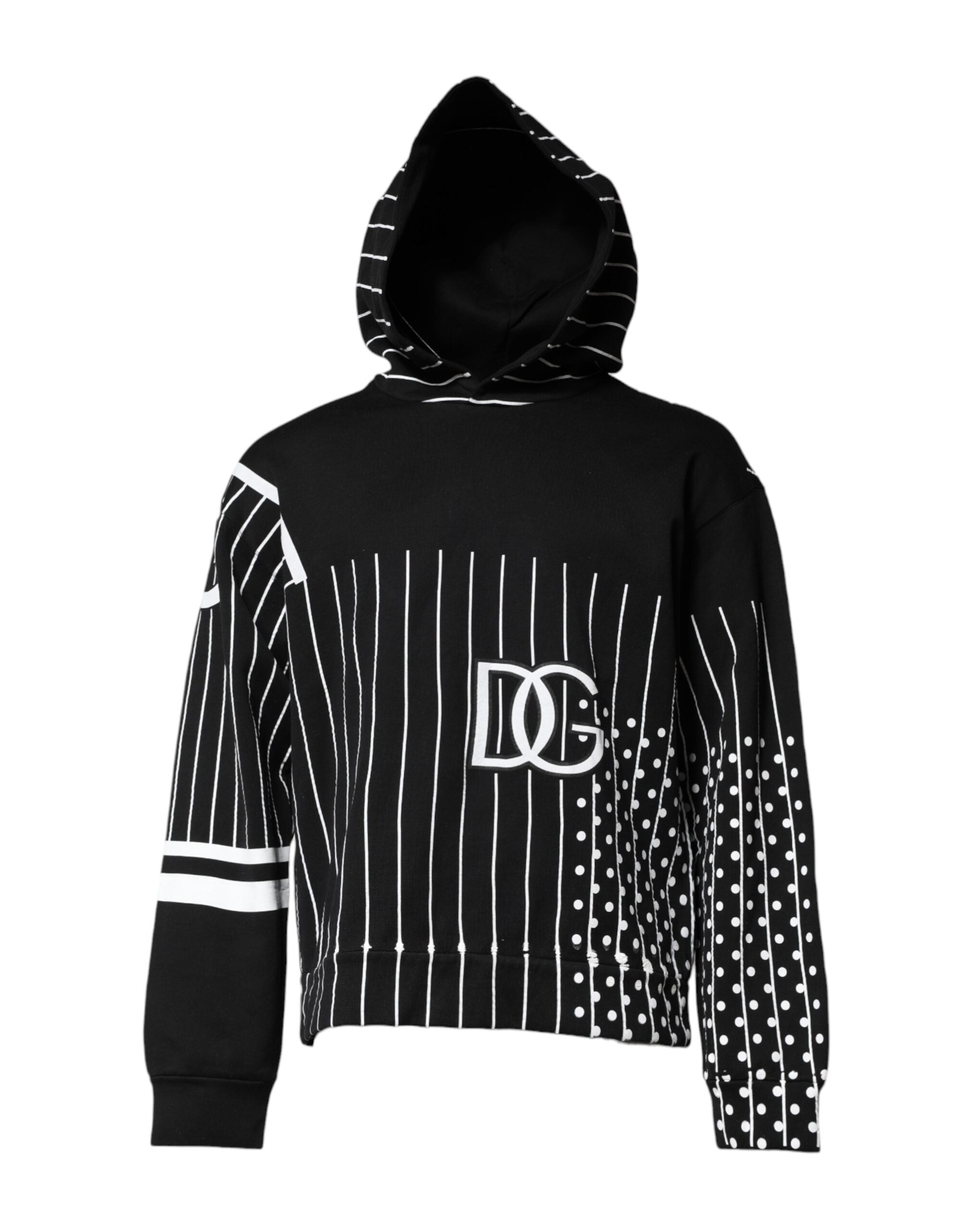 Dolce & Gabbana Black White Stripe Hooded Sweatshirt Sweater Dolce & Gabbana
