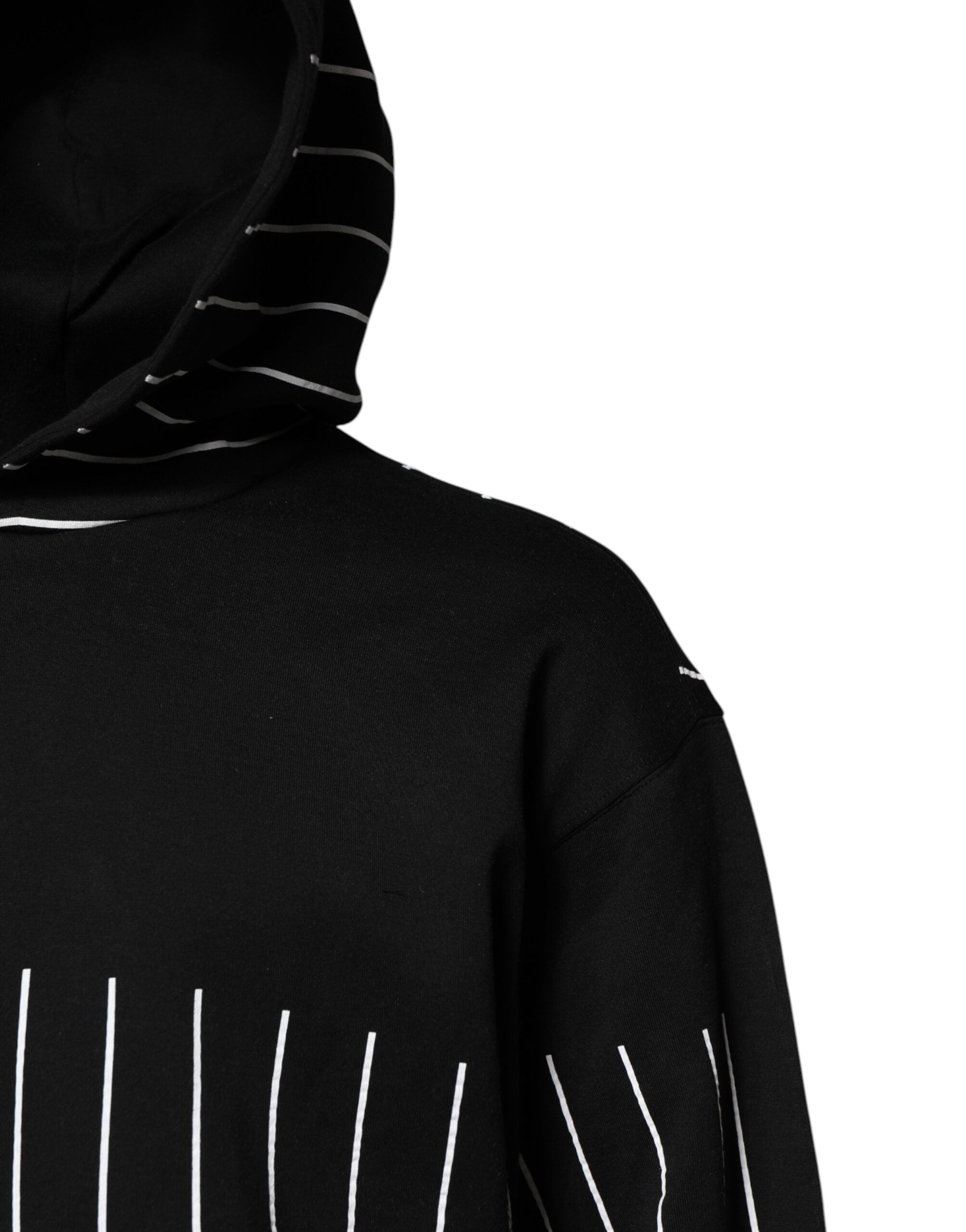 Dolce & Gabbana Black White Stripe Hooded Sweatshirt Sweater Dolce & Gabbana