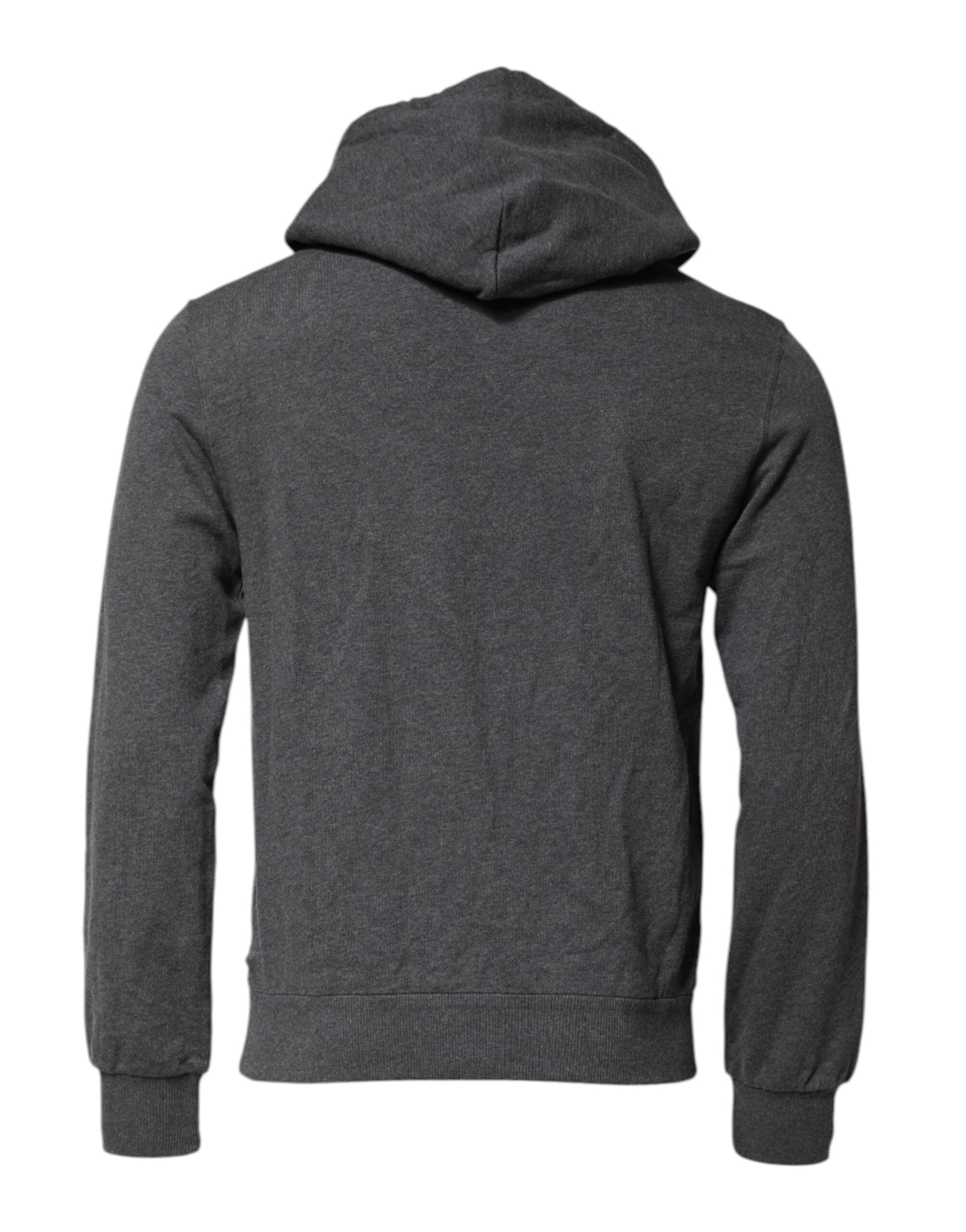 Dolce & Gabbana Gray Logo Patch Hooded Sweatshirt Sweater Dolce & Gabbana
