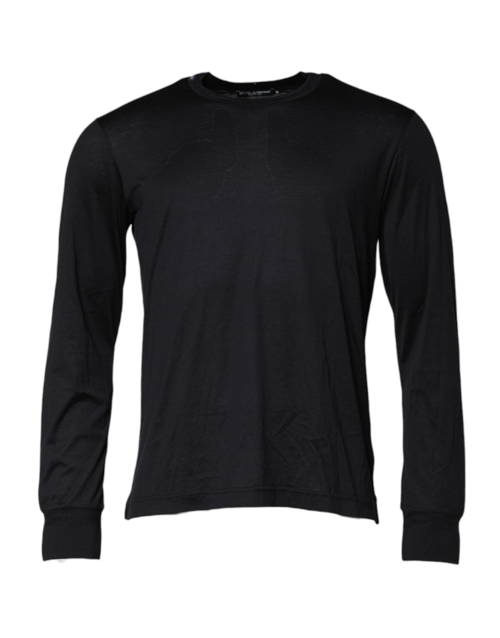 Dolce & Gabbana Dark Blue Silk Crew Neck Men Pullover Sweater Dolce & Gabbana