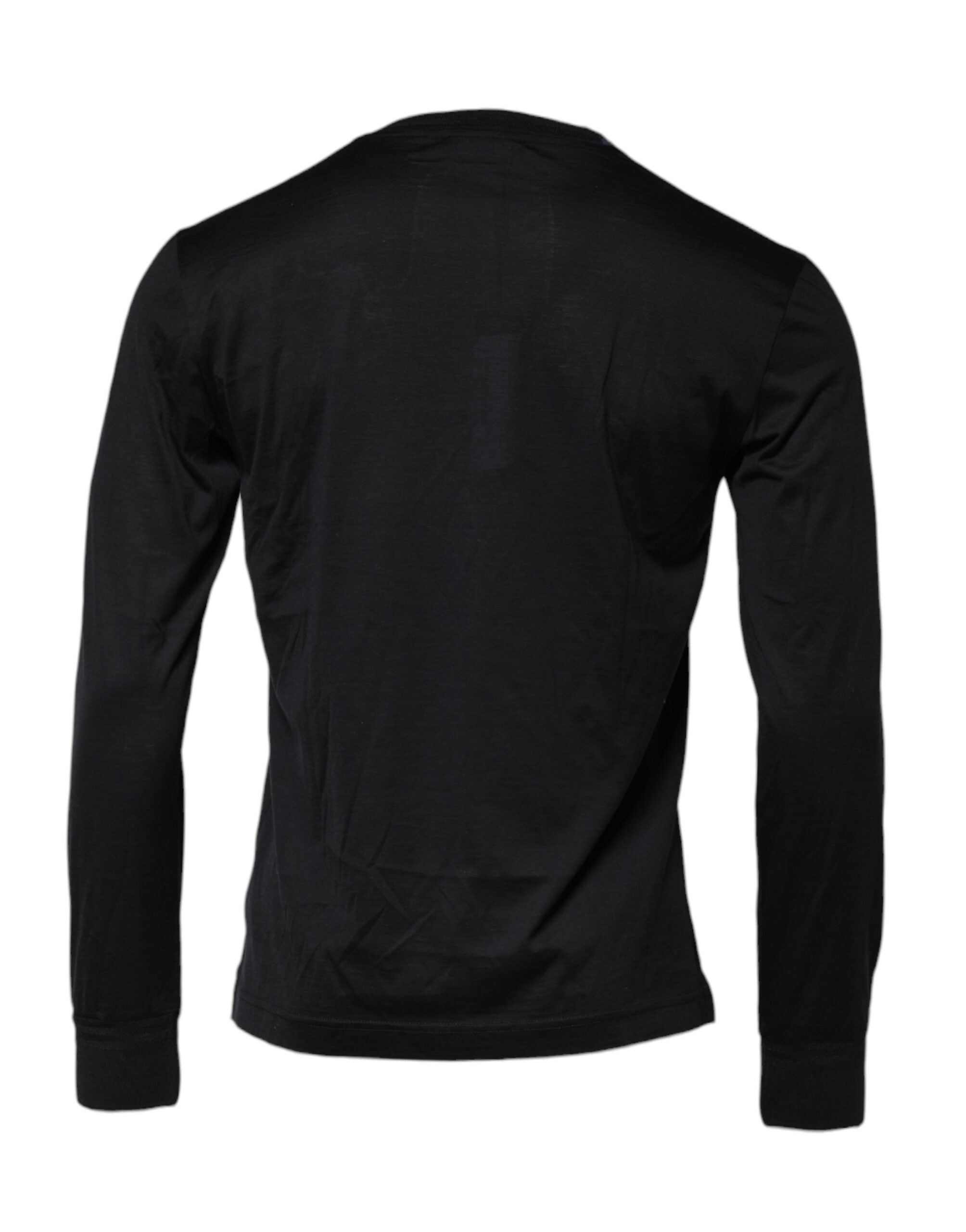 Dolce & Gabbana Dark Blue Silk Crew Neck Men Pullover Sweater Dolce & Gabbana