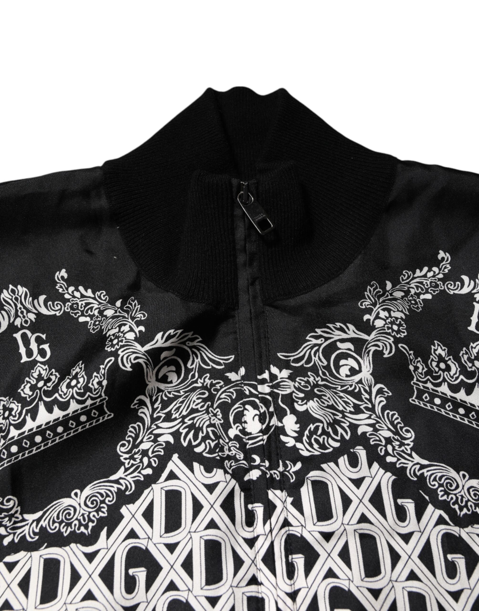 Dolce & Gabbana Black White Bandana Print Full Zip Sweater Dolce & Gabbana