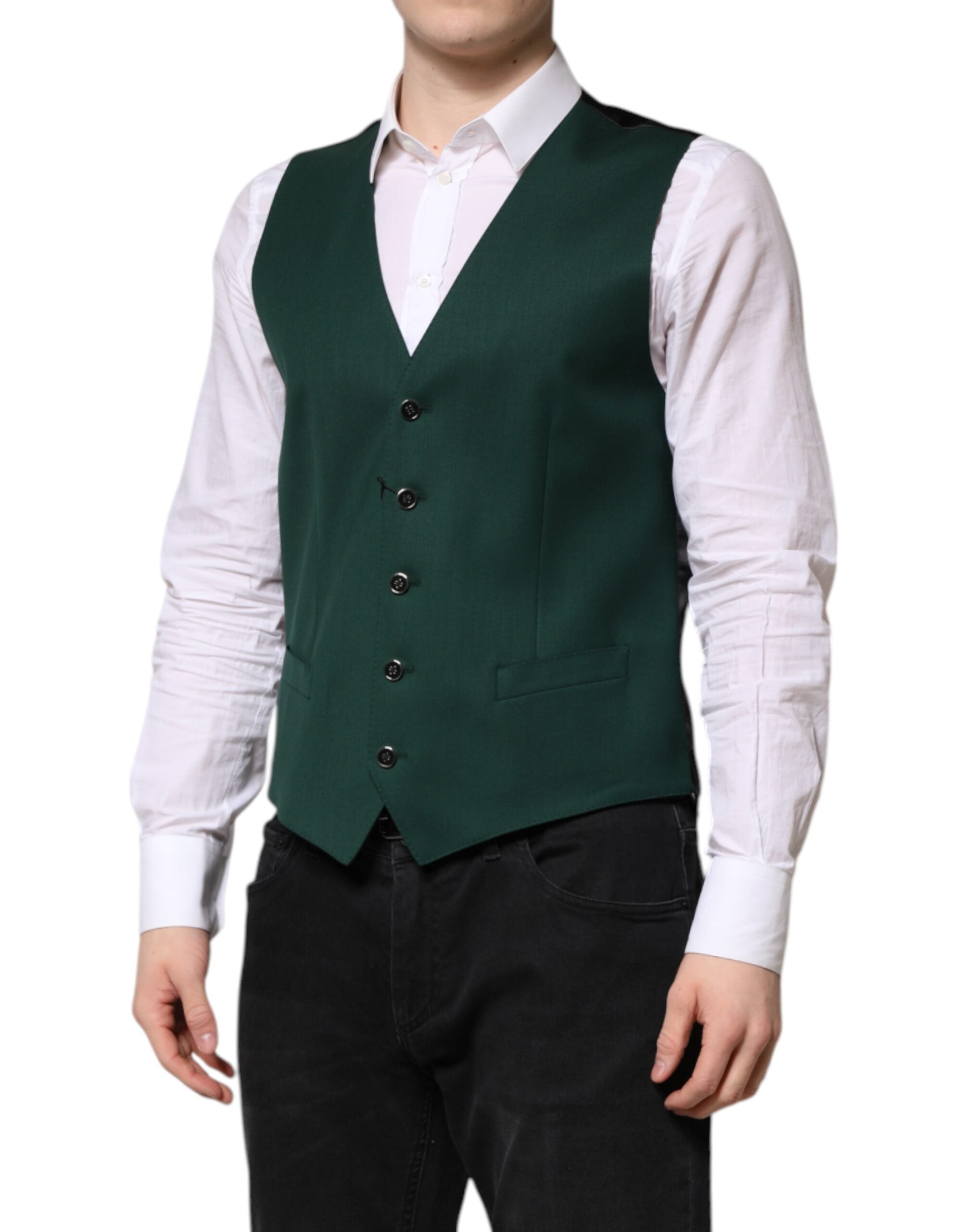 Dolce & Gabbana Green Wool Dress Formal Men Waistcoat Vest Dolce & Gabbana