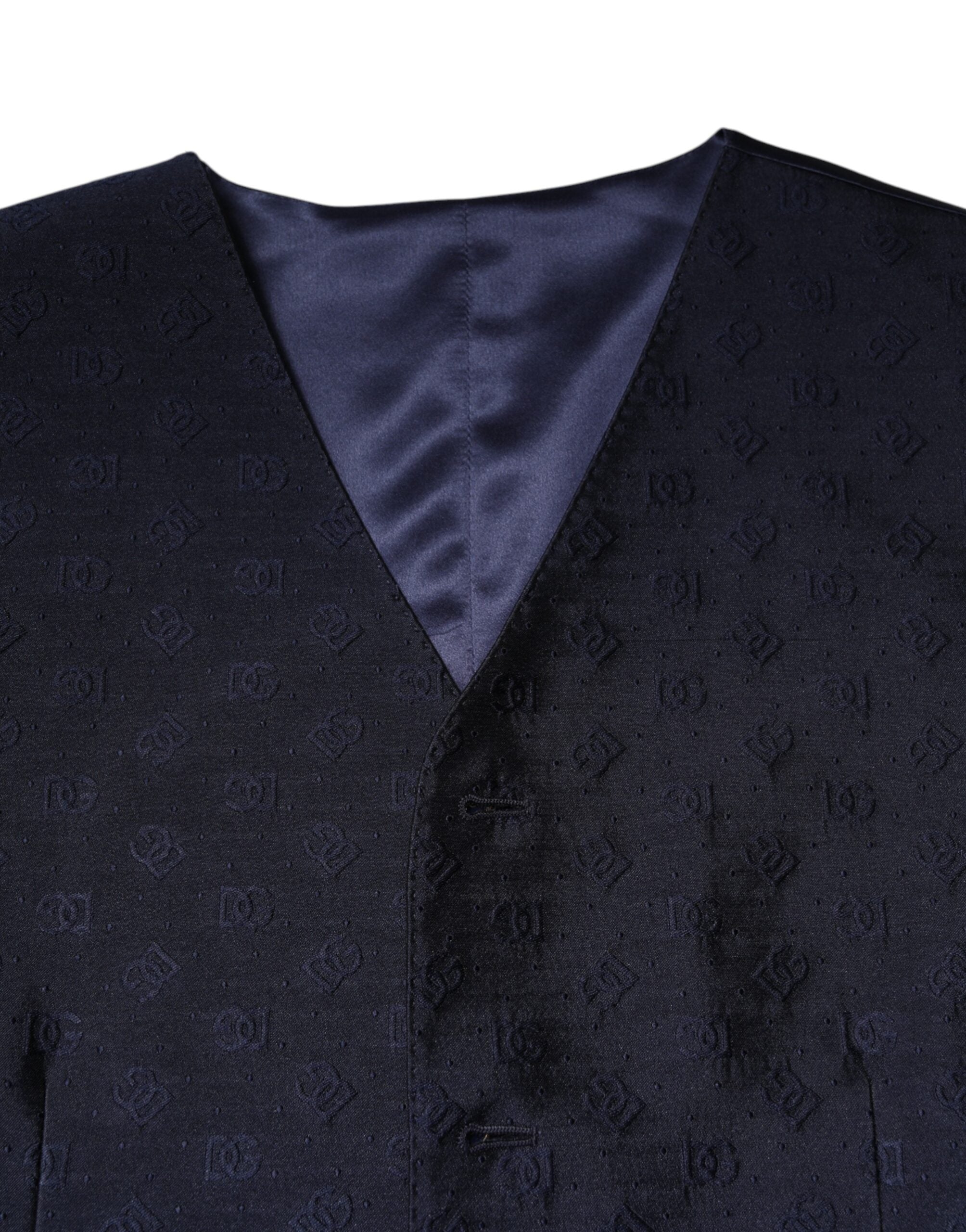 Dolce & Gabbana Dark Blue Logo Wool Formal Men Waistcoat Vest Dolce & Gabbana