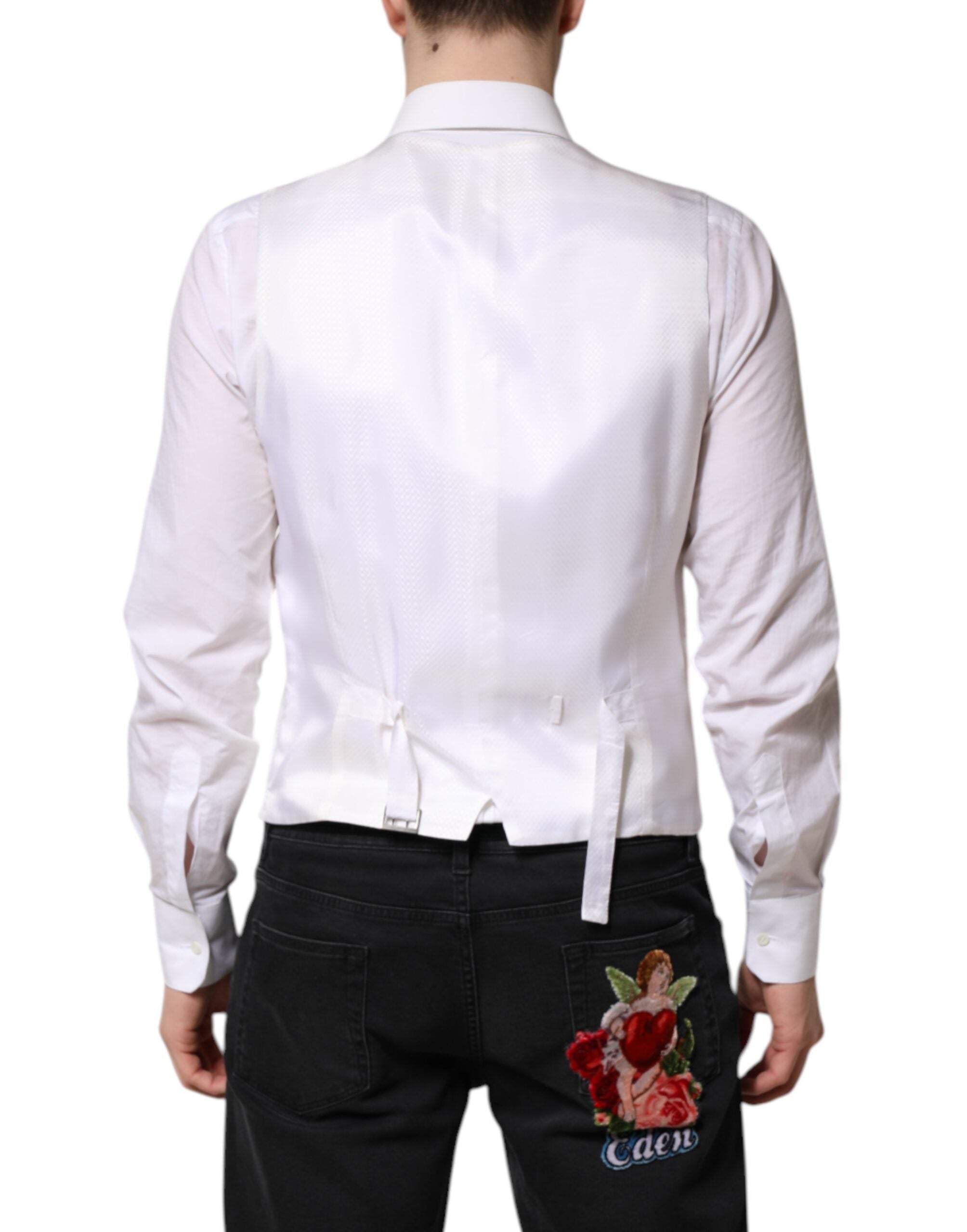 Dolce & Gabbana White Sequined Dress Formal Waistcoat Vest Dolce & Gabbana