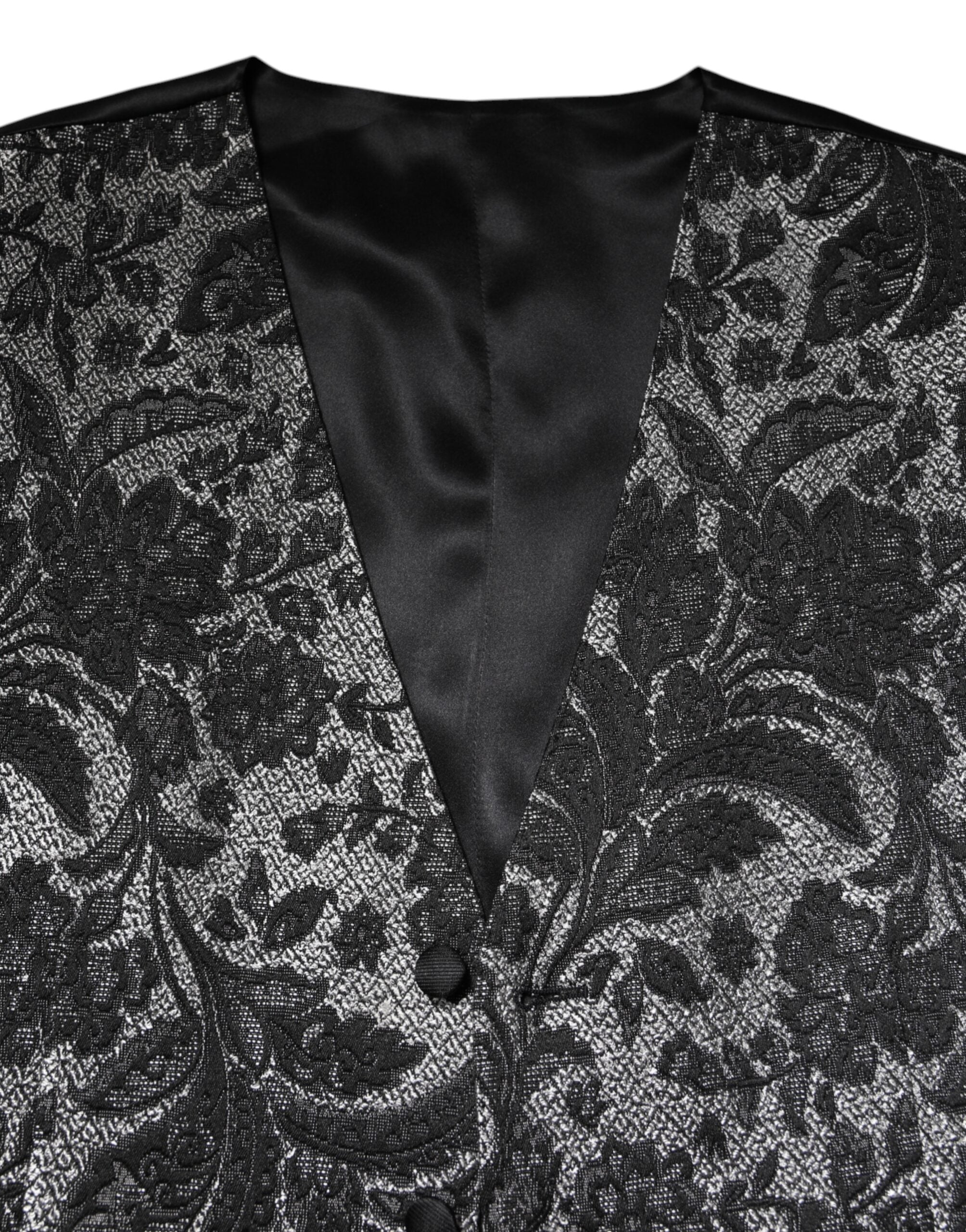 Dolce & Gabbana Black Gray Brocade Formal Men Waistcoat Vest Dolce & Gabbana