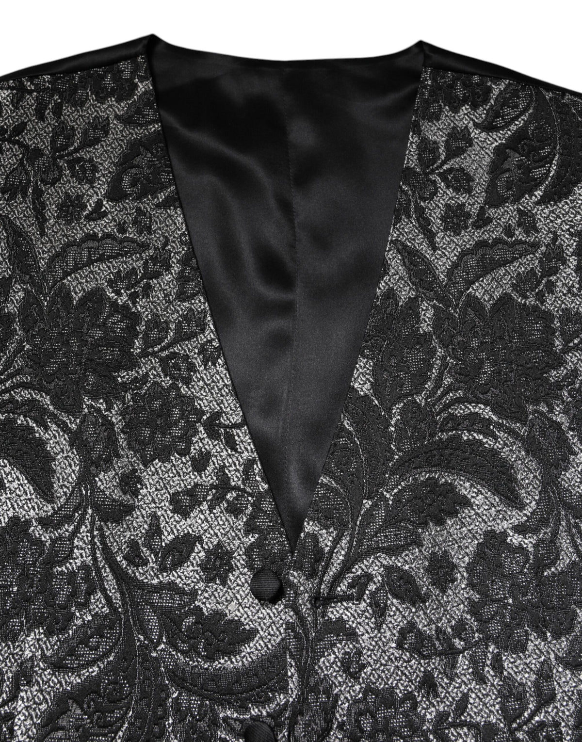 Dolce & Gabbana Black Gray Brocade Formal Men Waistcoat Vest