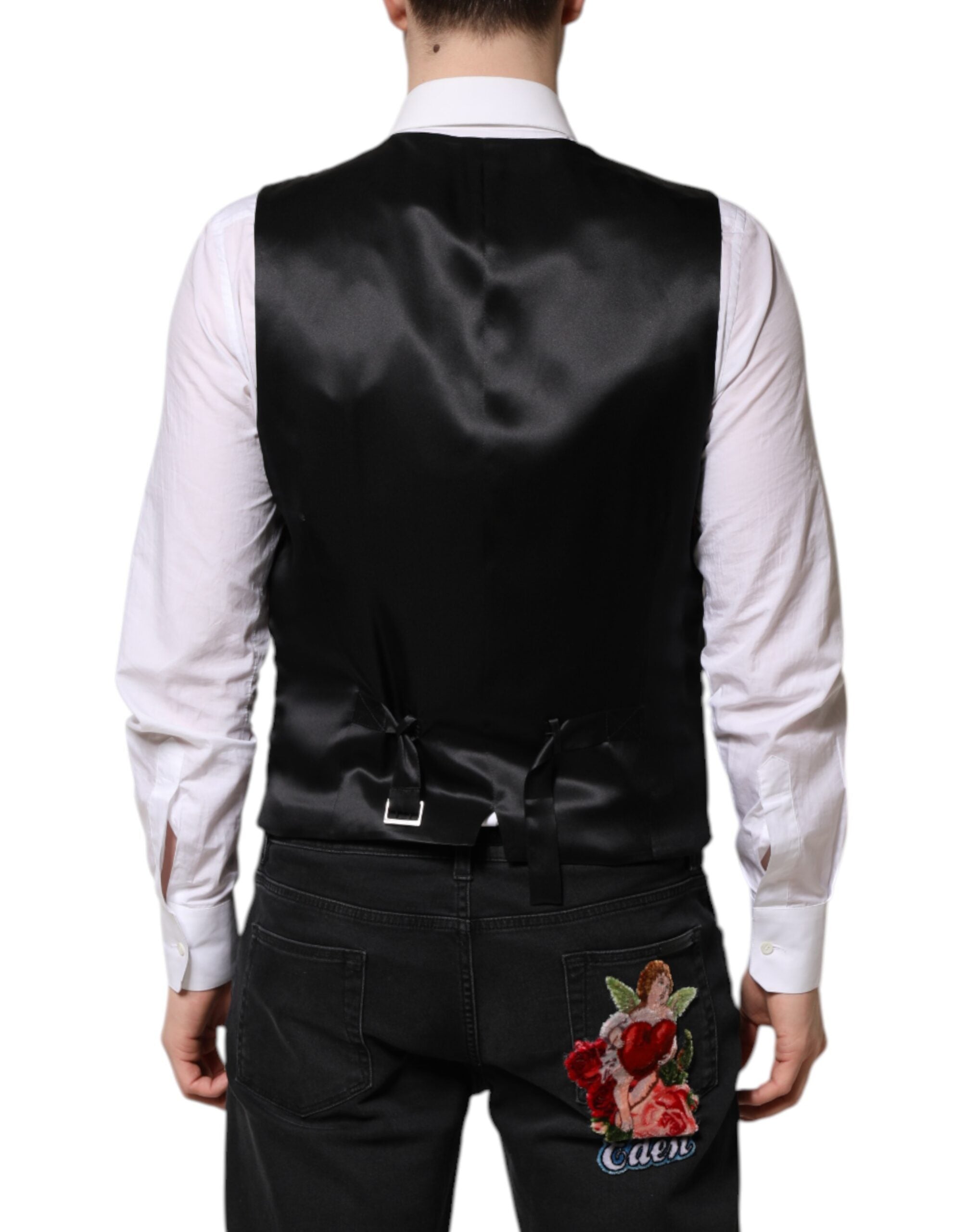 Dolce & Gabbana Red Floral Brocade Formal Men Waistcoat Vest Dolce & Gabbana
