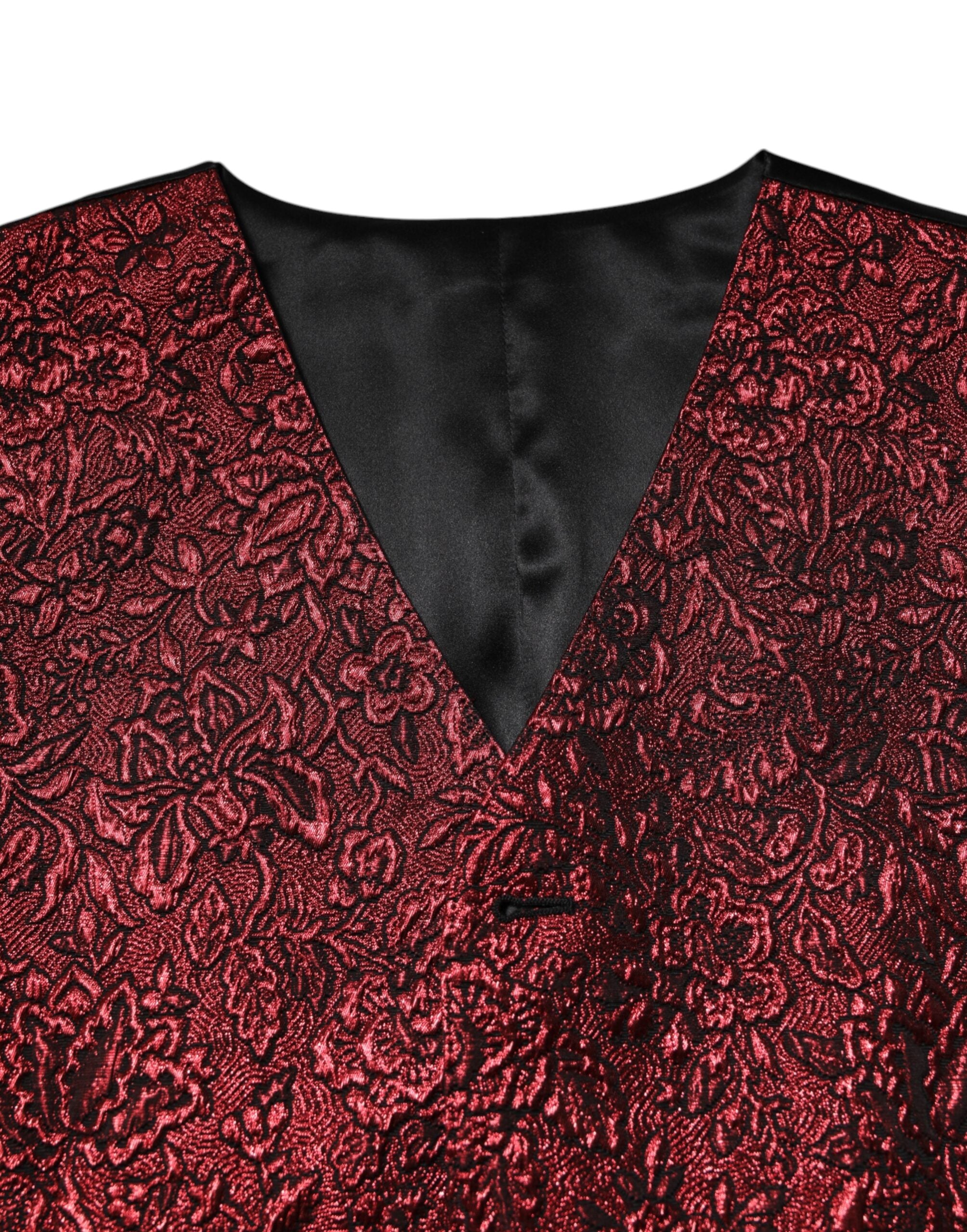Dolce & Gabbana Red Floral Brocade Formal Men Waistcoat Vest Dolce & Gabbana