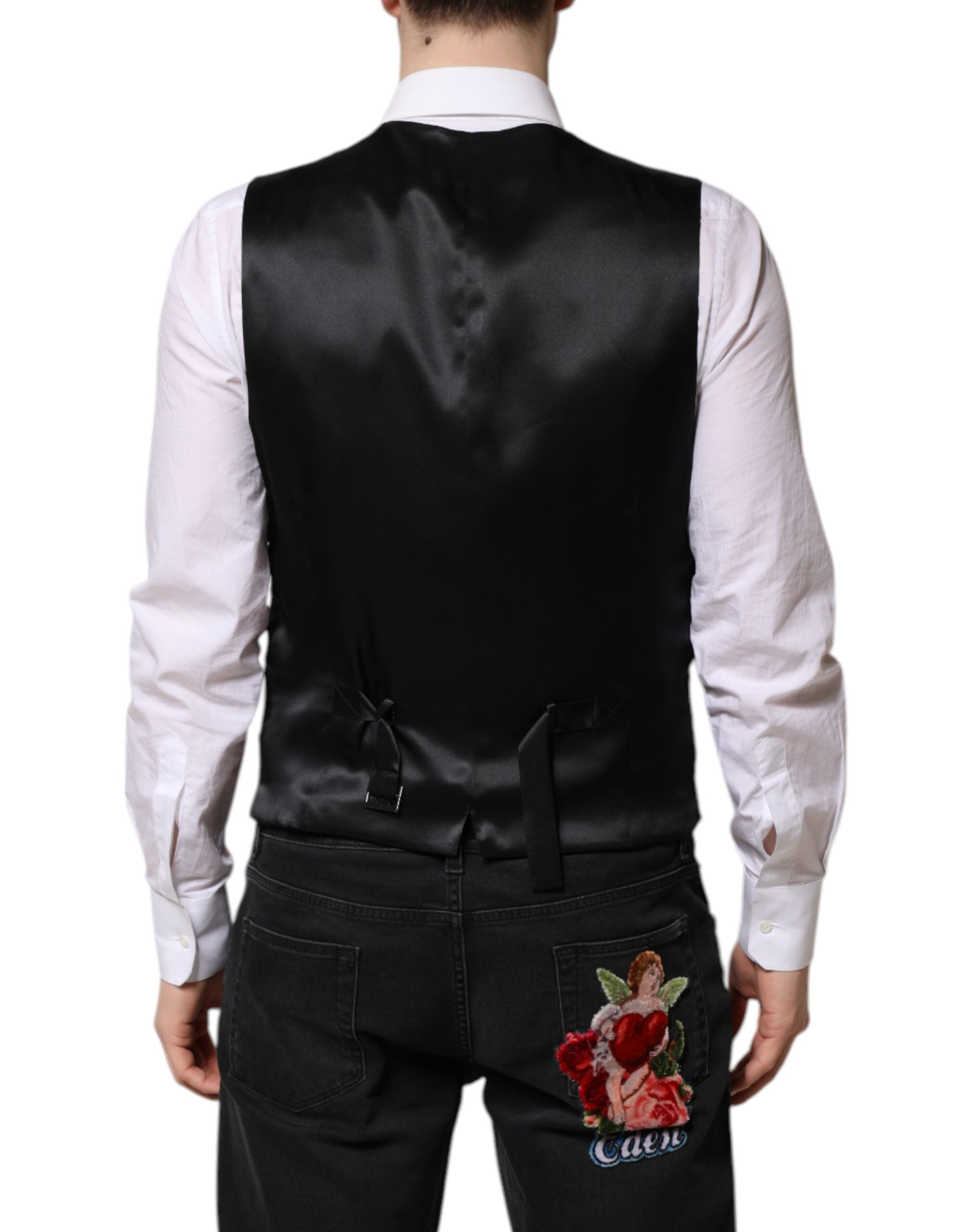 Dolce & Gabbana Pink Floral Satin Formal Men Waistcoat Vest Dolce & Gabbana