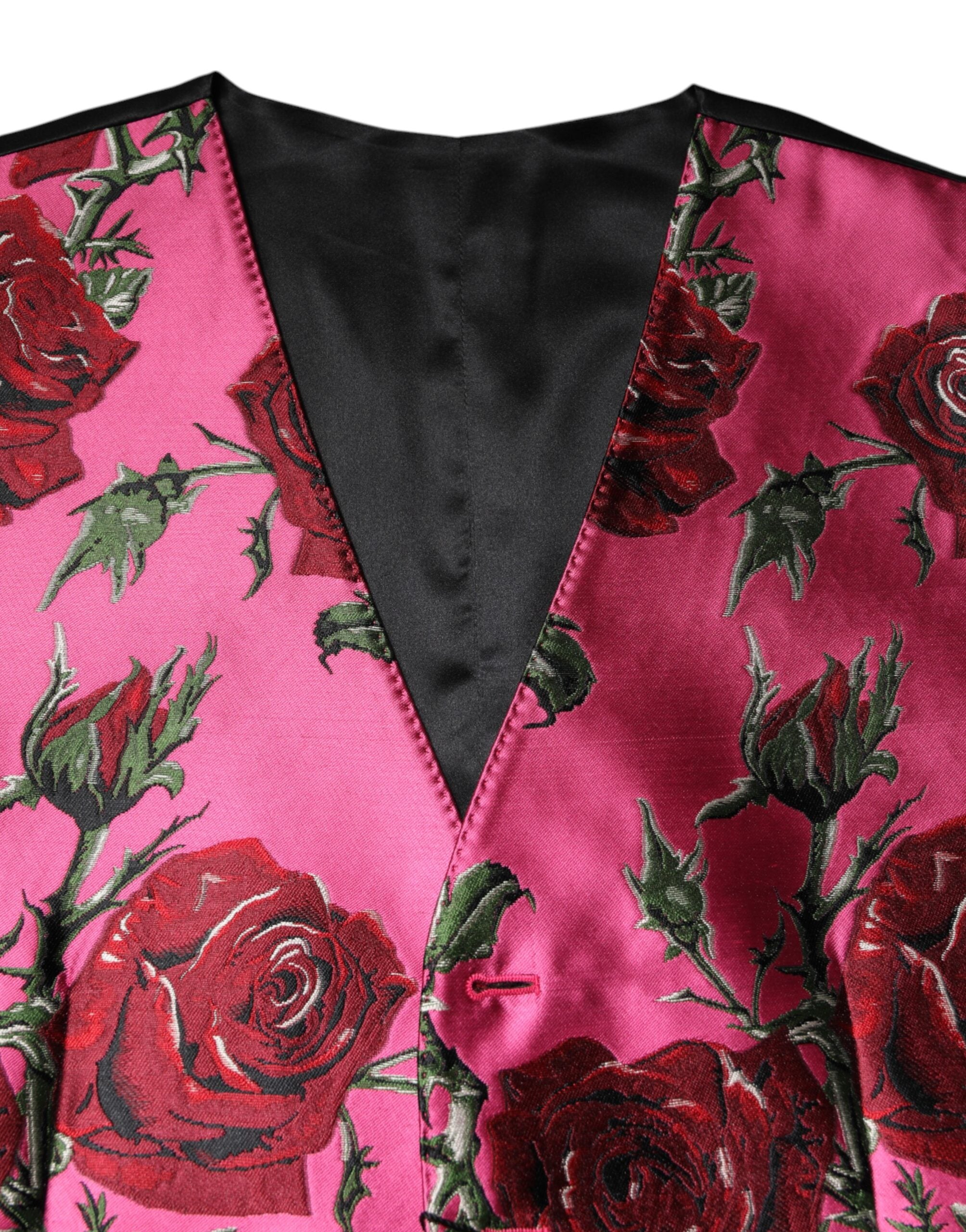 Dolce & Gabbana Pink Floral Satin Formal Men Waistcoat Vest Dolce & Gabbana